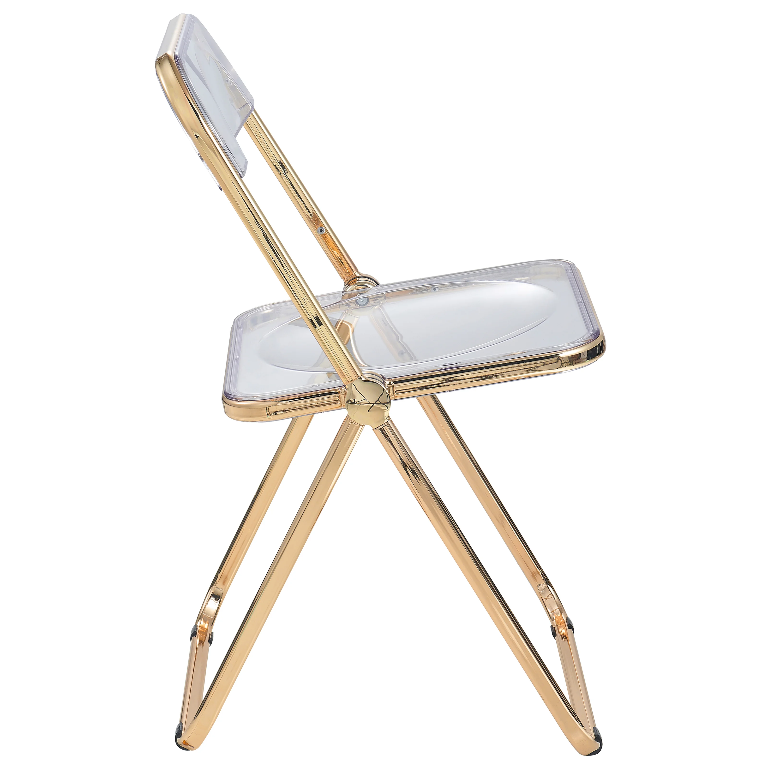 Lawrence Acrylic Folding Chair With Gold Metal Frame, Set of 4