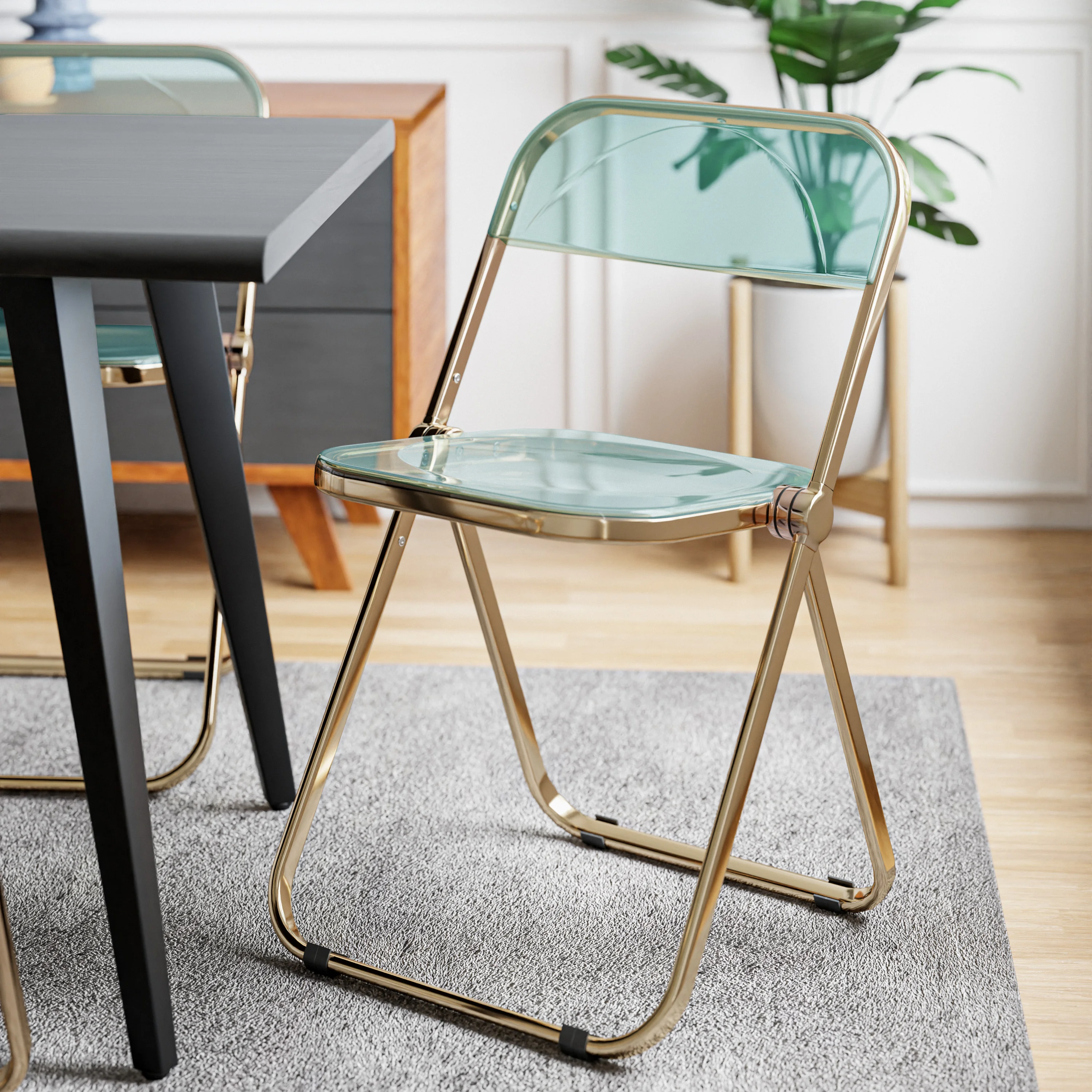 Lawrence Acrylic Folding Chair With Gold Metal Frame