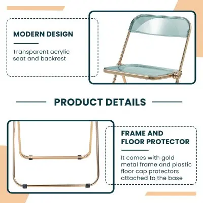 Lawrence Acrylic Folding Chair With Gold Metal Frame