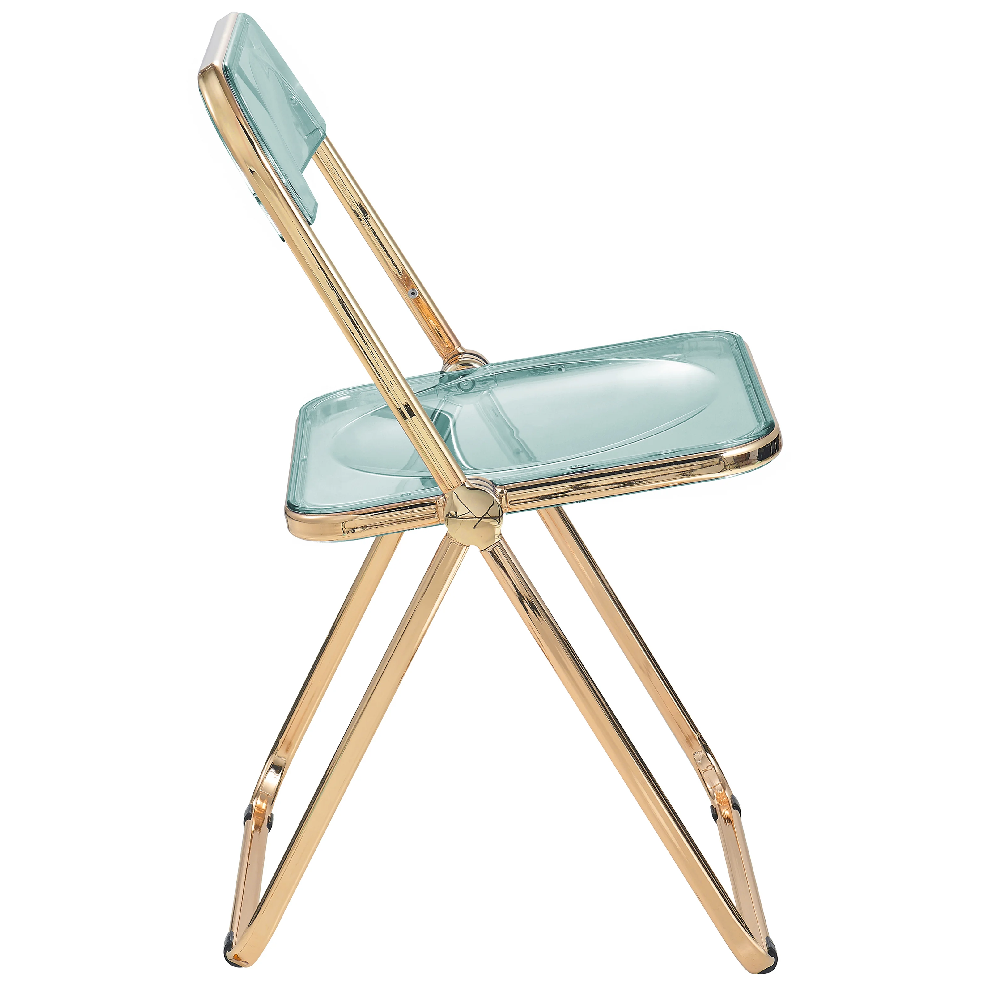 Lawrence Acrylic Folding Chair With Gold Metal Frame, Set of 2