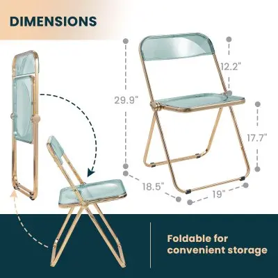 Lawrence Acrylic Folding Chair With Gold Metal Frame, Set of 2