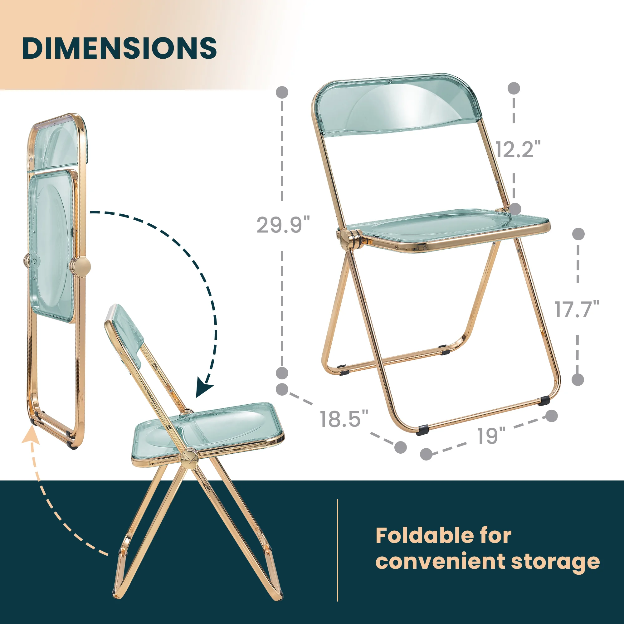 Lawrence Acrylic Folding Chair With Gold Metal Frame, Set of 4