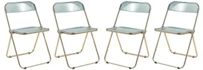 Lawrence Acrylic Folding Chair With Gold Metal Frame, Set of 4