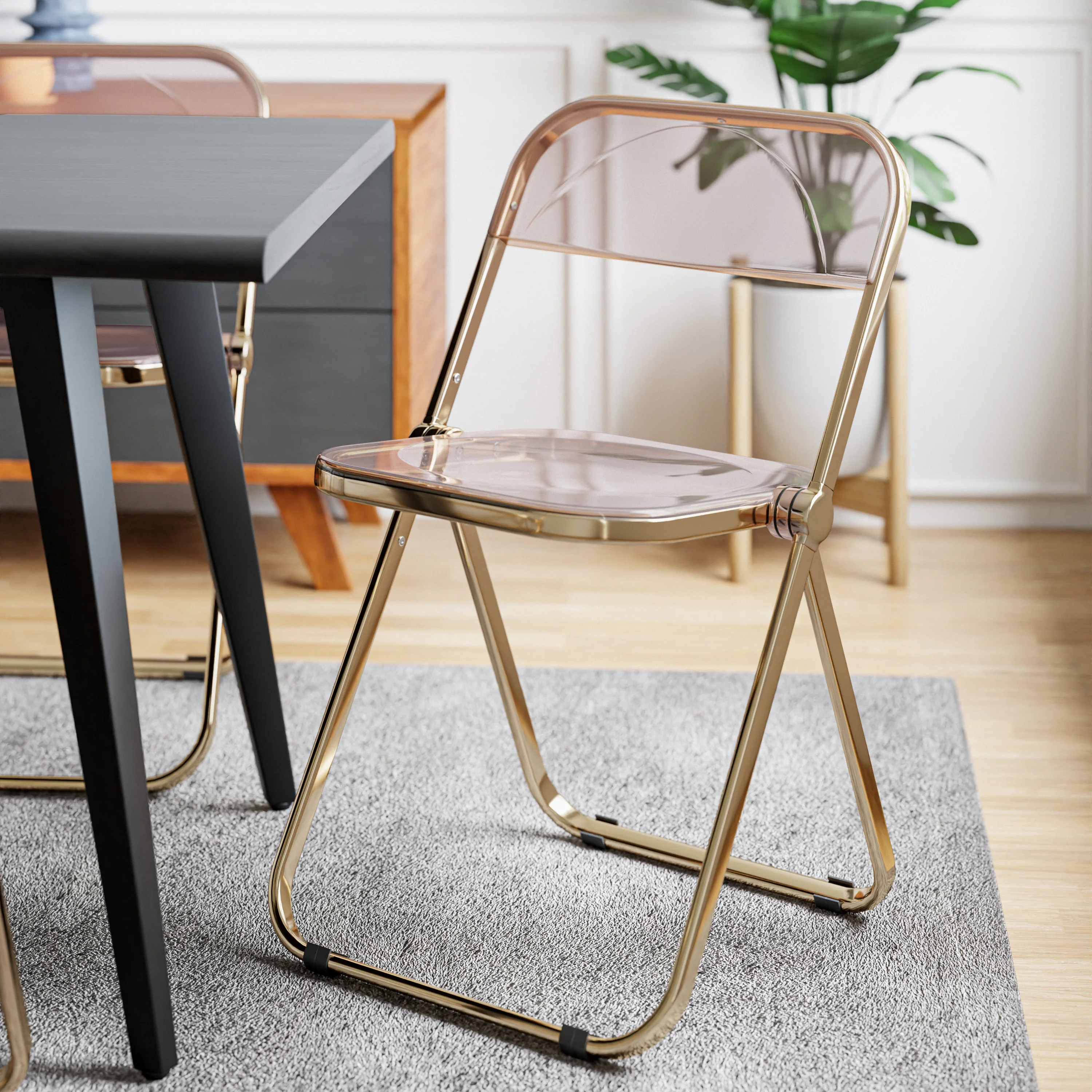 Lawrence Acrylic Folding Chair With Gold Metal Frame