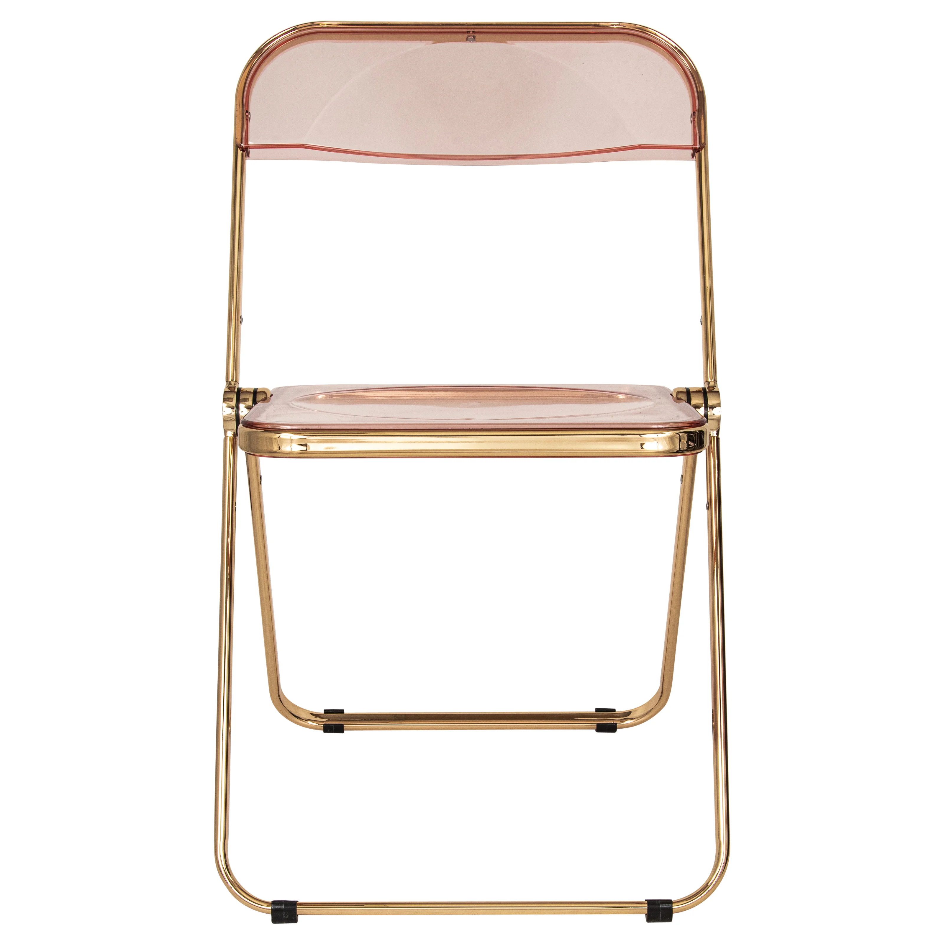 Lawrence Acrylic Folding Chair With Gold Metal Frame, Set of 2