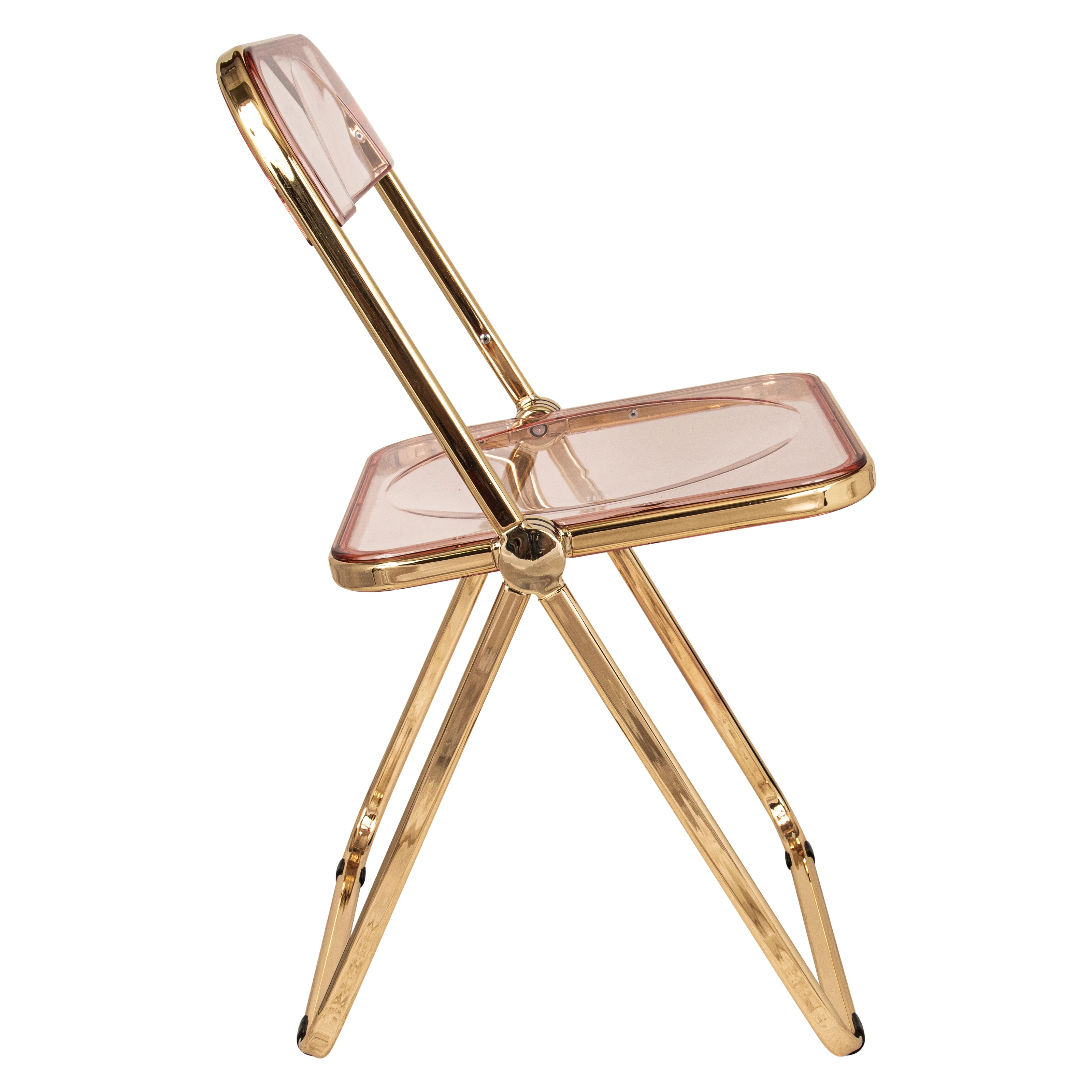 Lawrence Acrylic Folding Chair With Gold Metal Frame, Set of 4