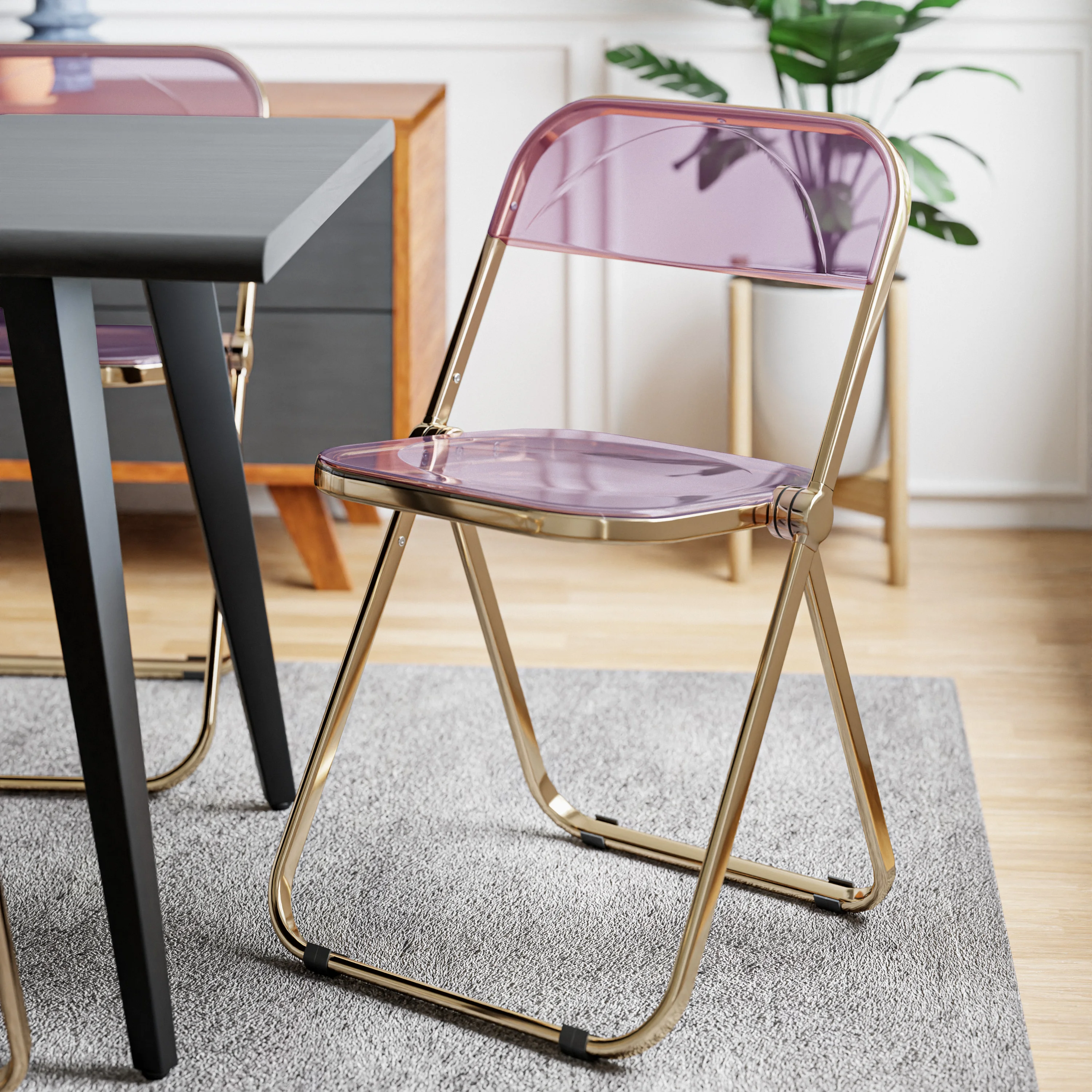 Lawrence Acrylic Folding Chair With Gold Metal Frame