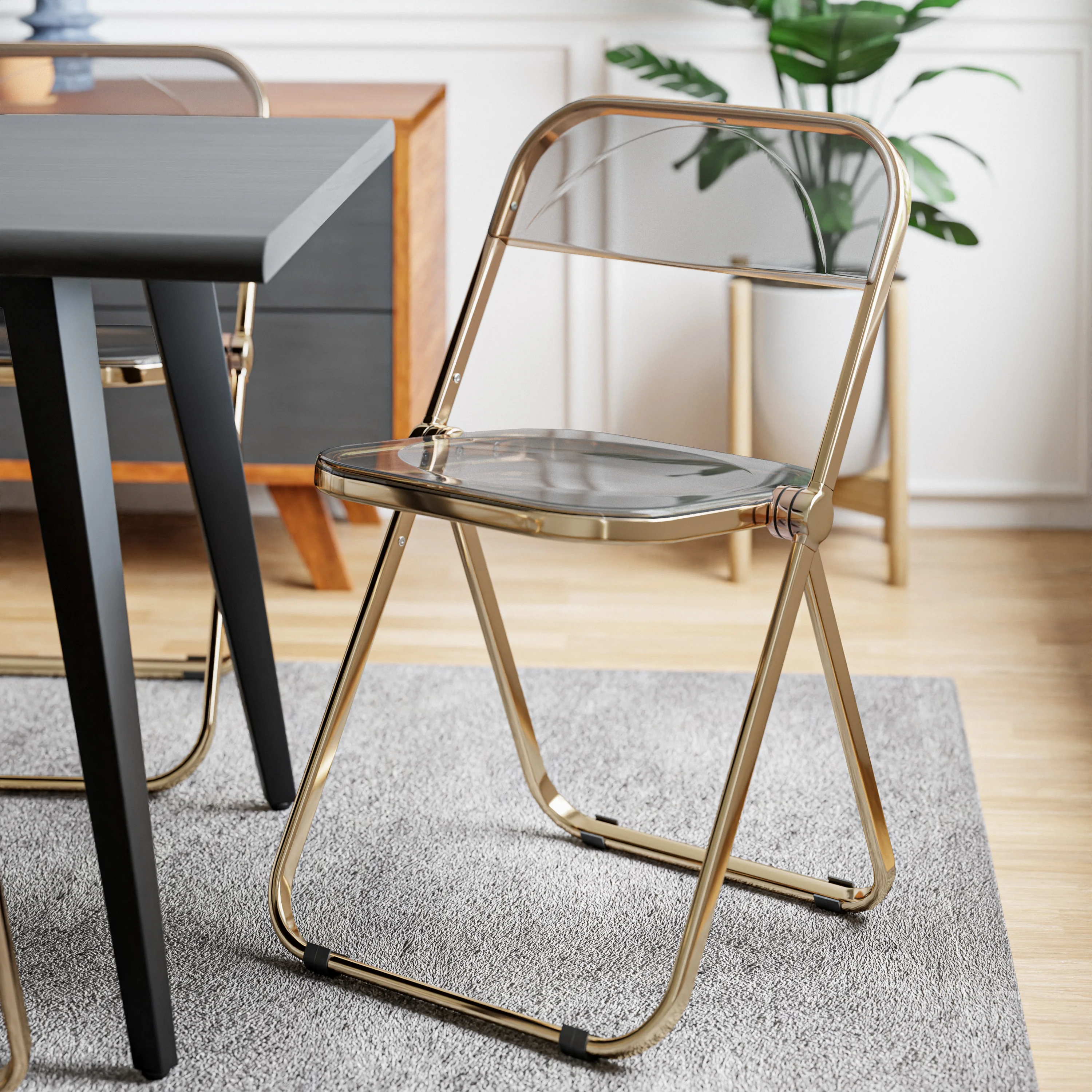Lawrence Acrylic Folding Chair With Gold Metal Frame
