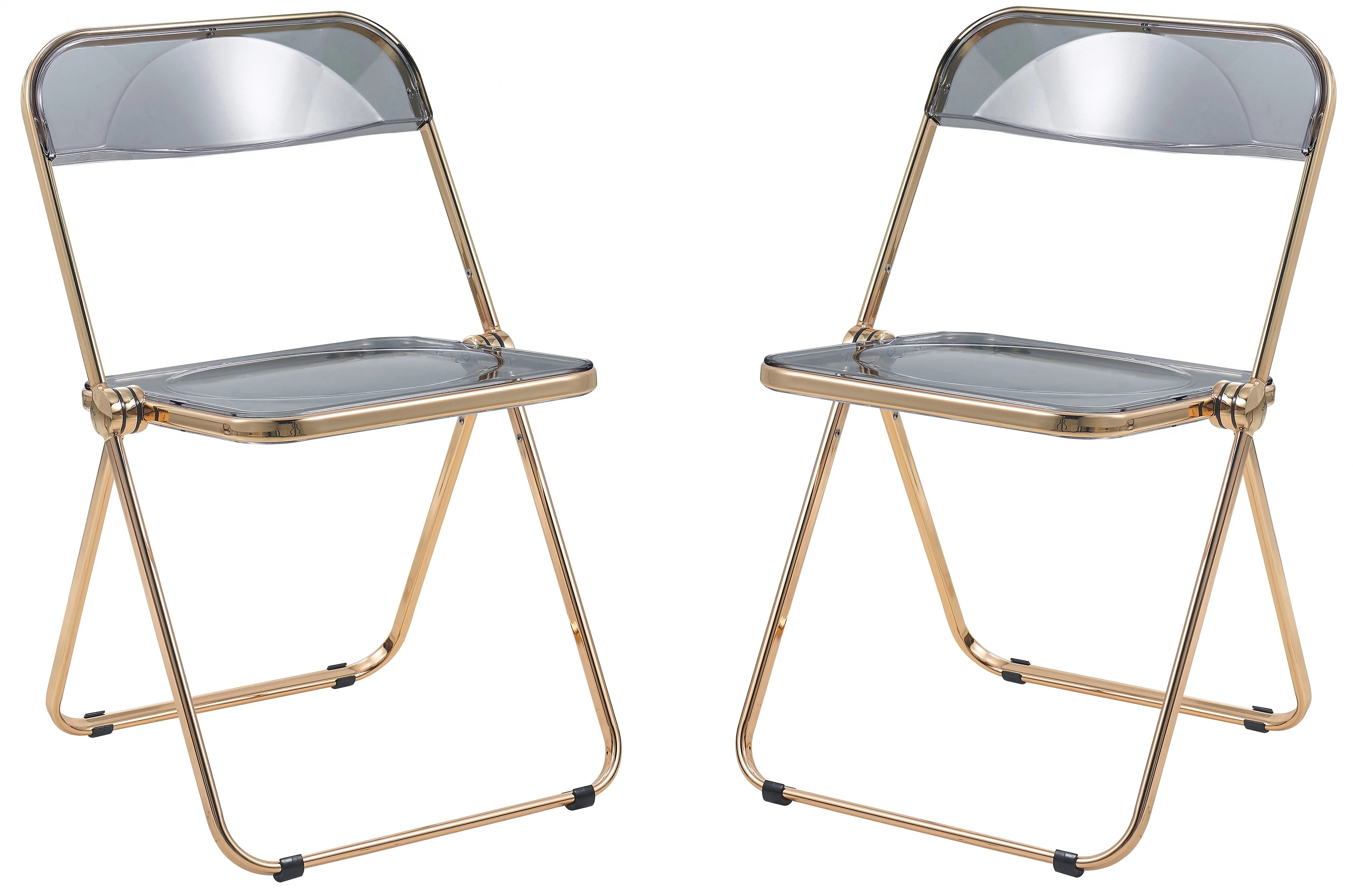 Lawrence Acrylic Folding Chair With Gold Metal Frame, Set of 2