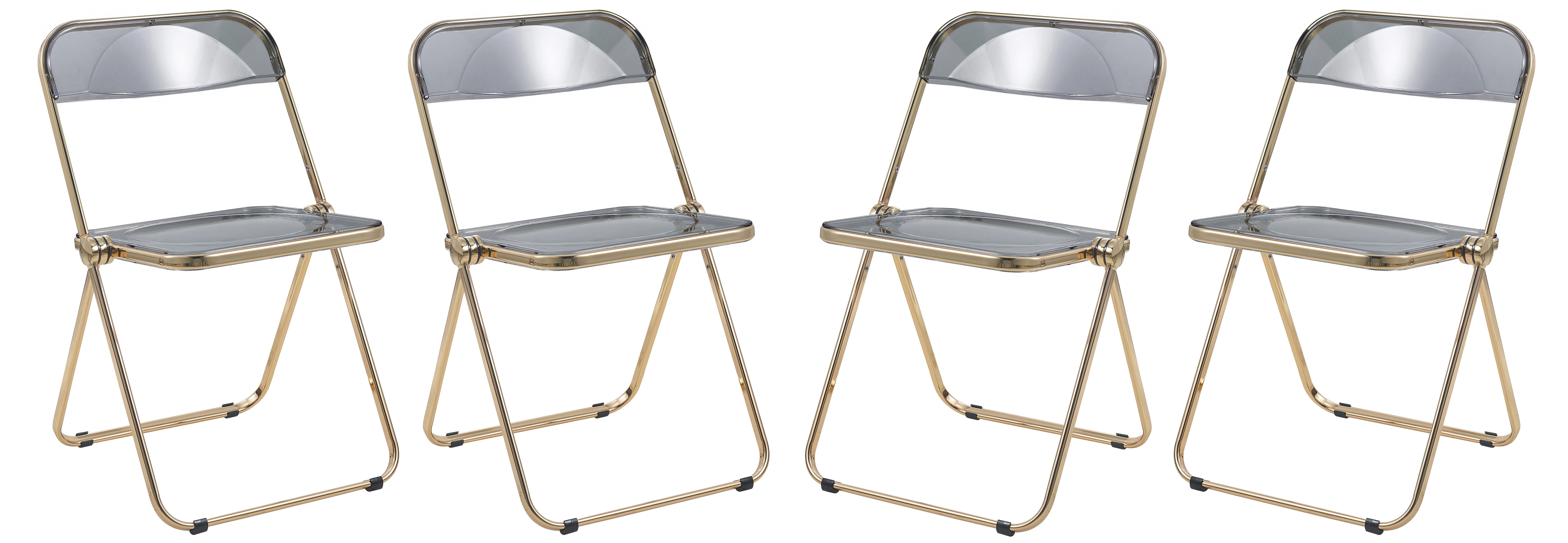 Lawrence Acrylic Folding Chair With Gold Metal Frame, Set of 4