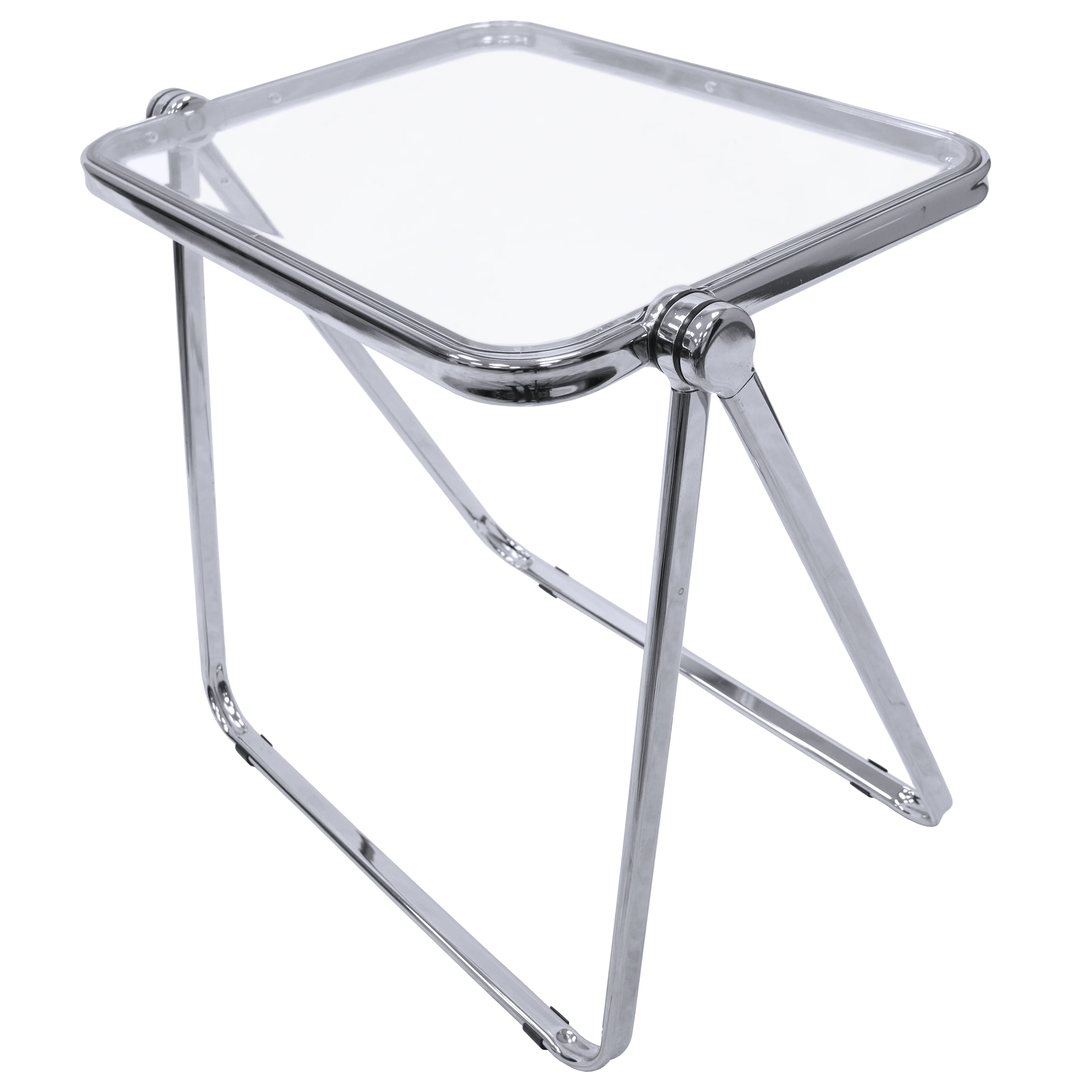 Lawrence Square Folding End Table with Plastic Top and Iron Frame in Clear