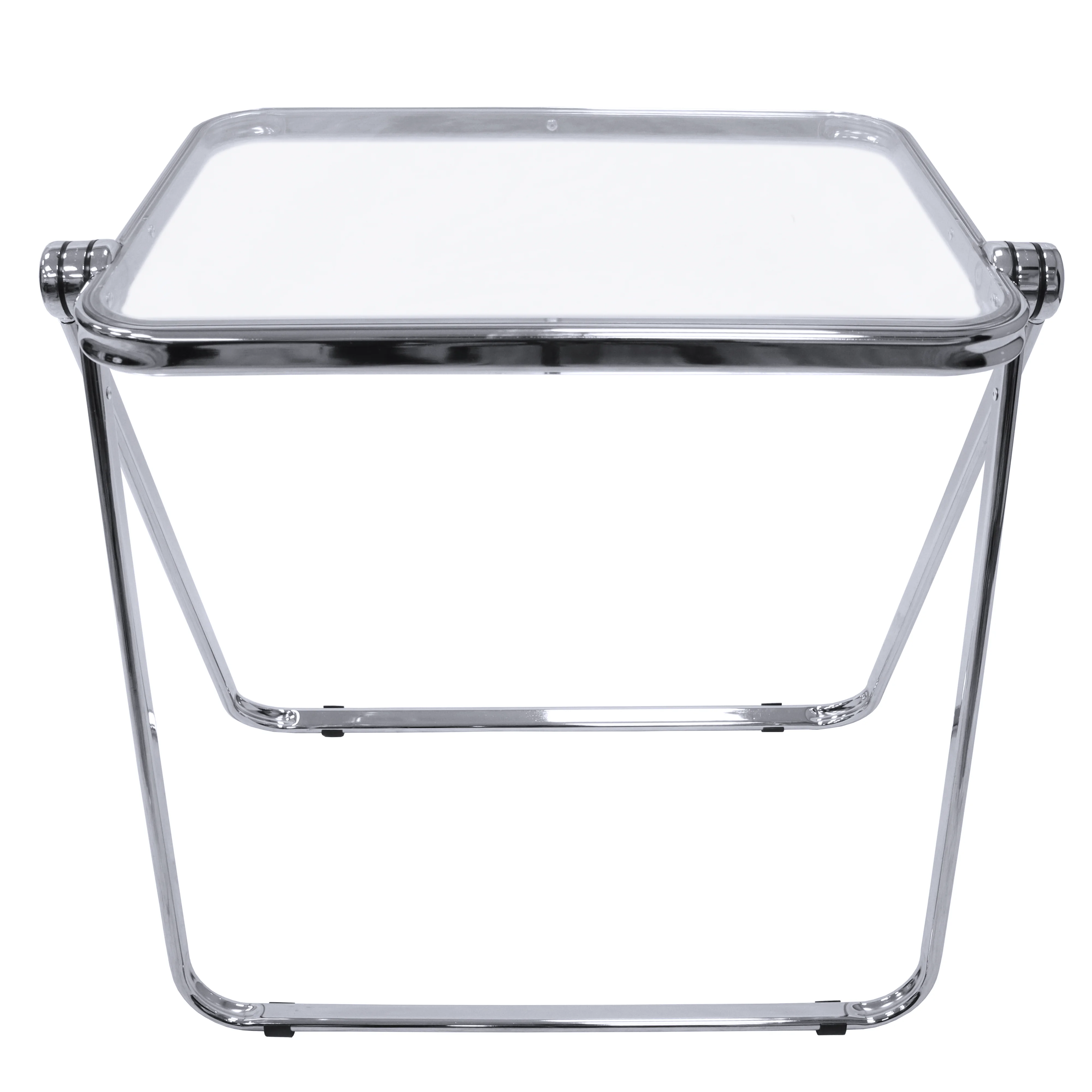 Lawrence Square Folding End Table with Plastic Top and Iron Frame in Clear