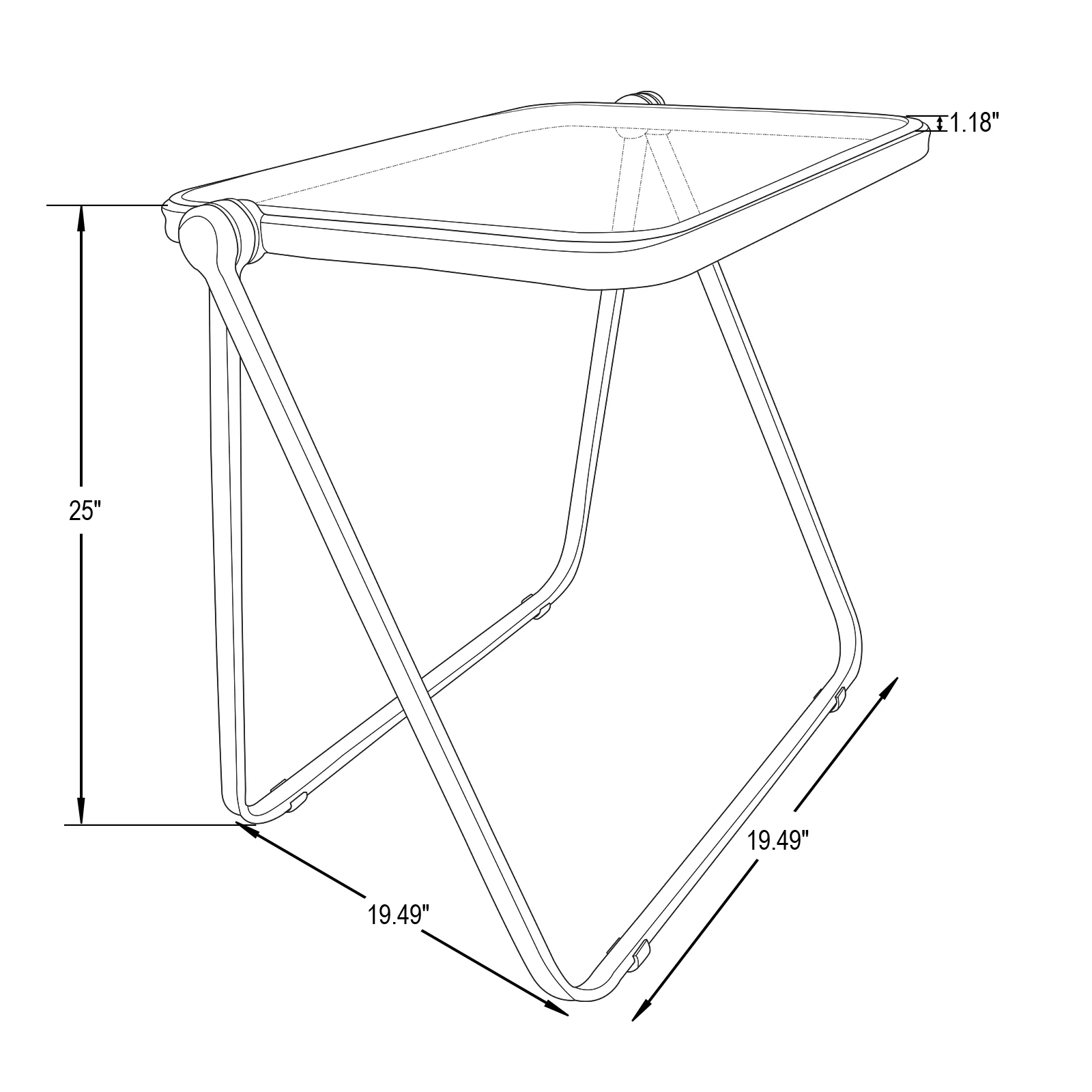 Lawrence Square Folding End Table with Plastic Top and Iron Frame in Clear