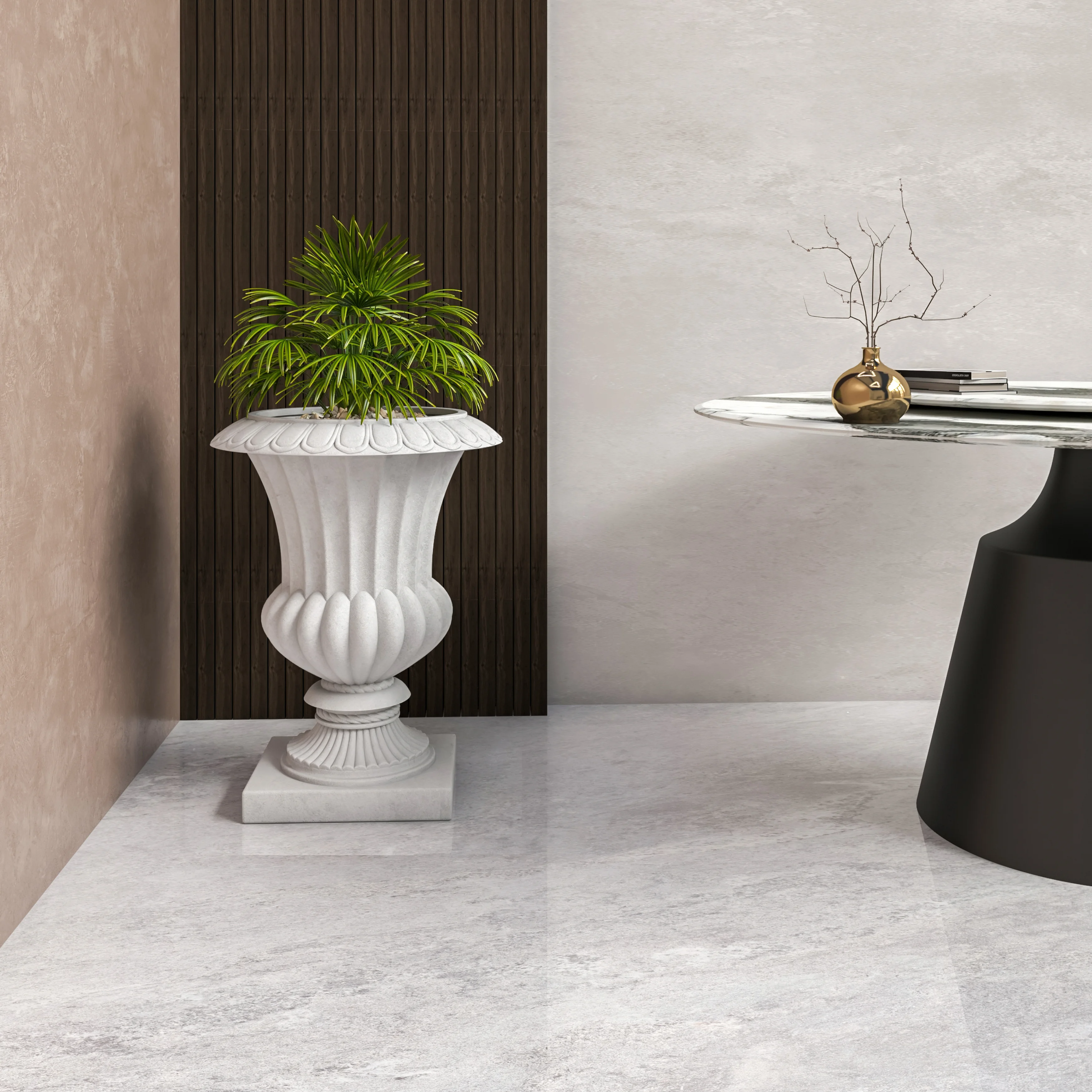 Lotus Series Poly Stone Planter in White, 20 Dia, 28 High