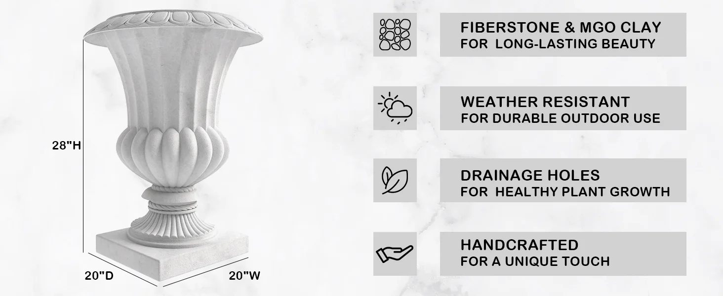 Lotus Series Poly Stone Planter in White, 20 Dia, 28 High