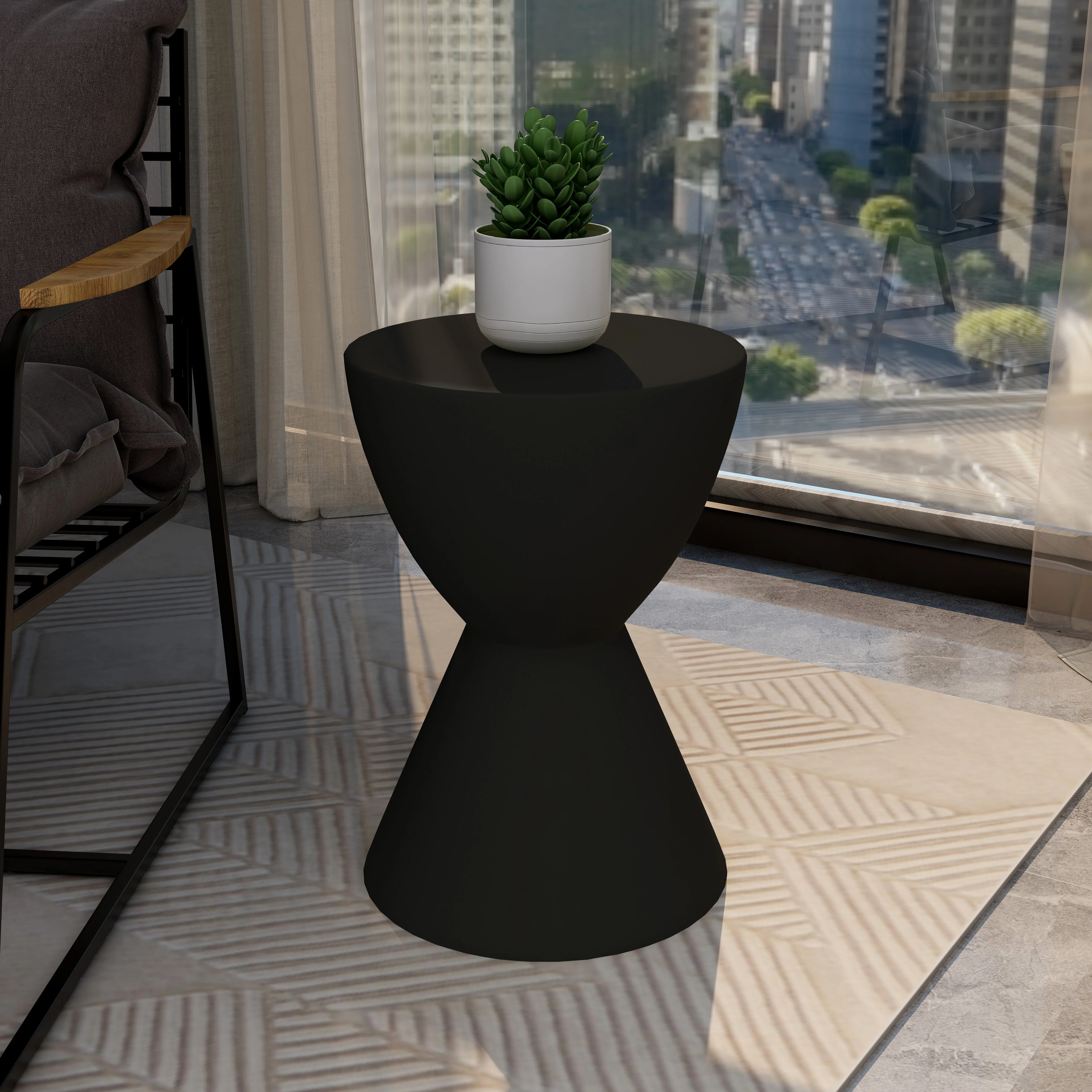 Loft Collection Fiberglass Outdoor Side Table in Black