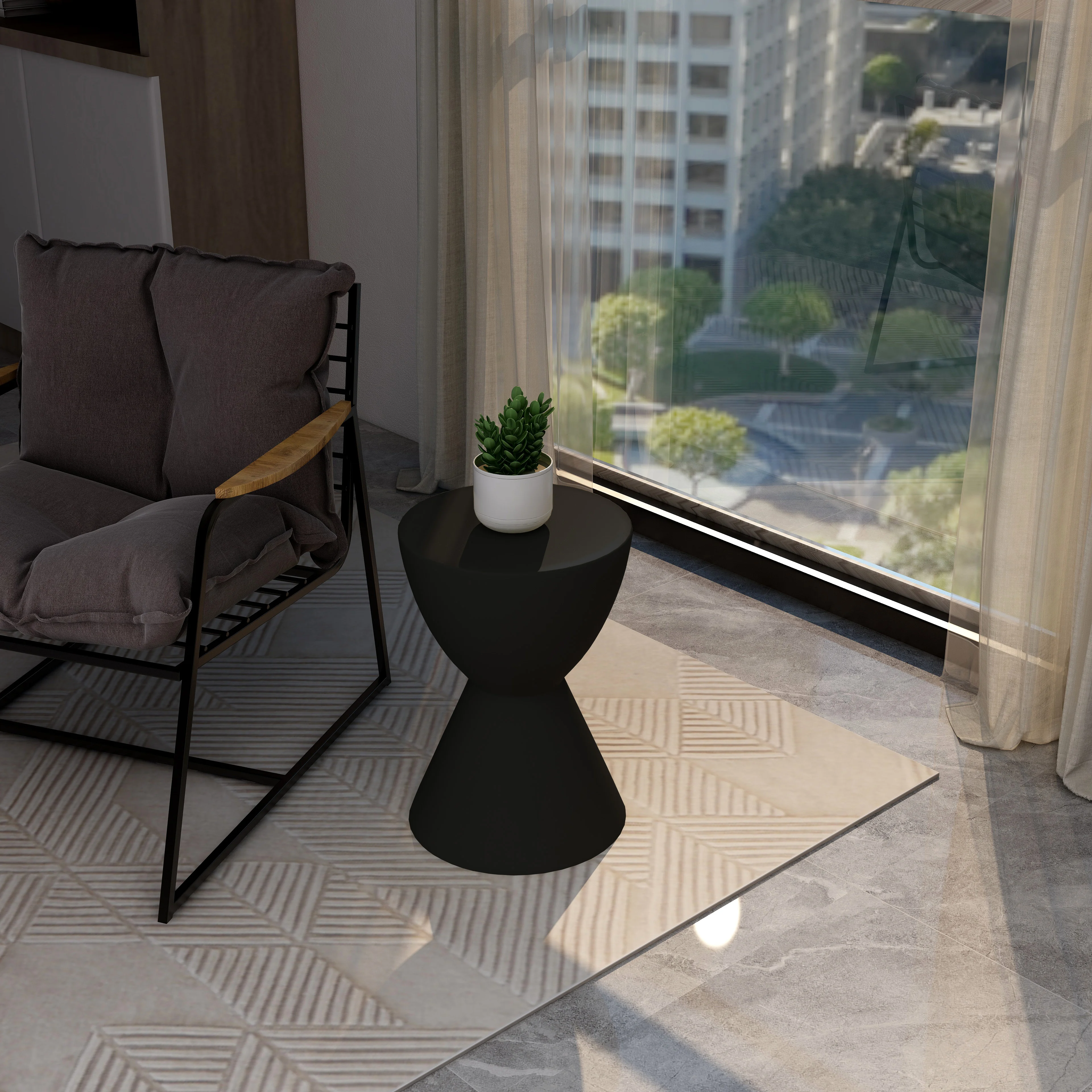 Loft Collection Fiberglass Outdoor Side Table in Black