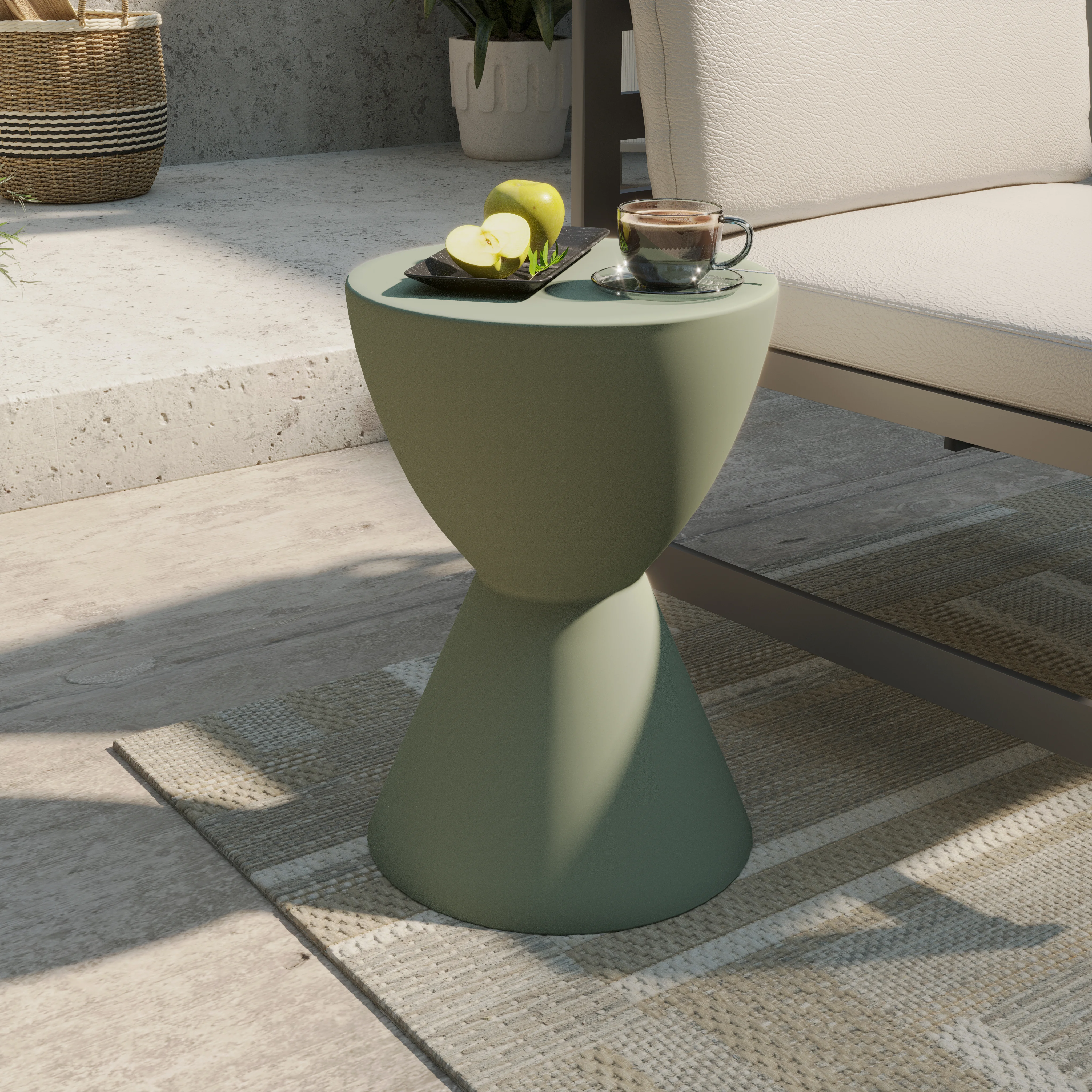 Loft Collection Fiberglass Outdoor Side Table in Moss Grey