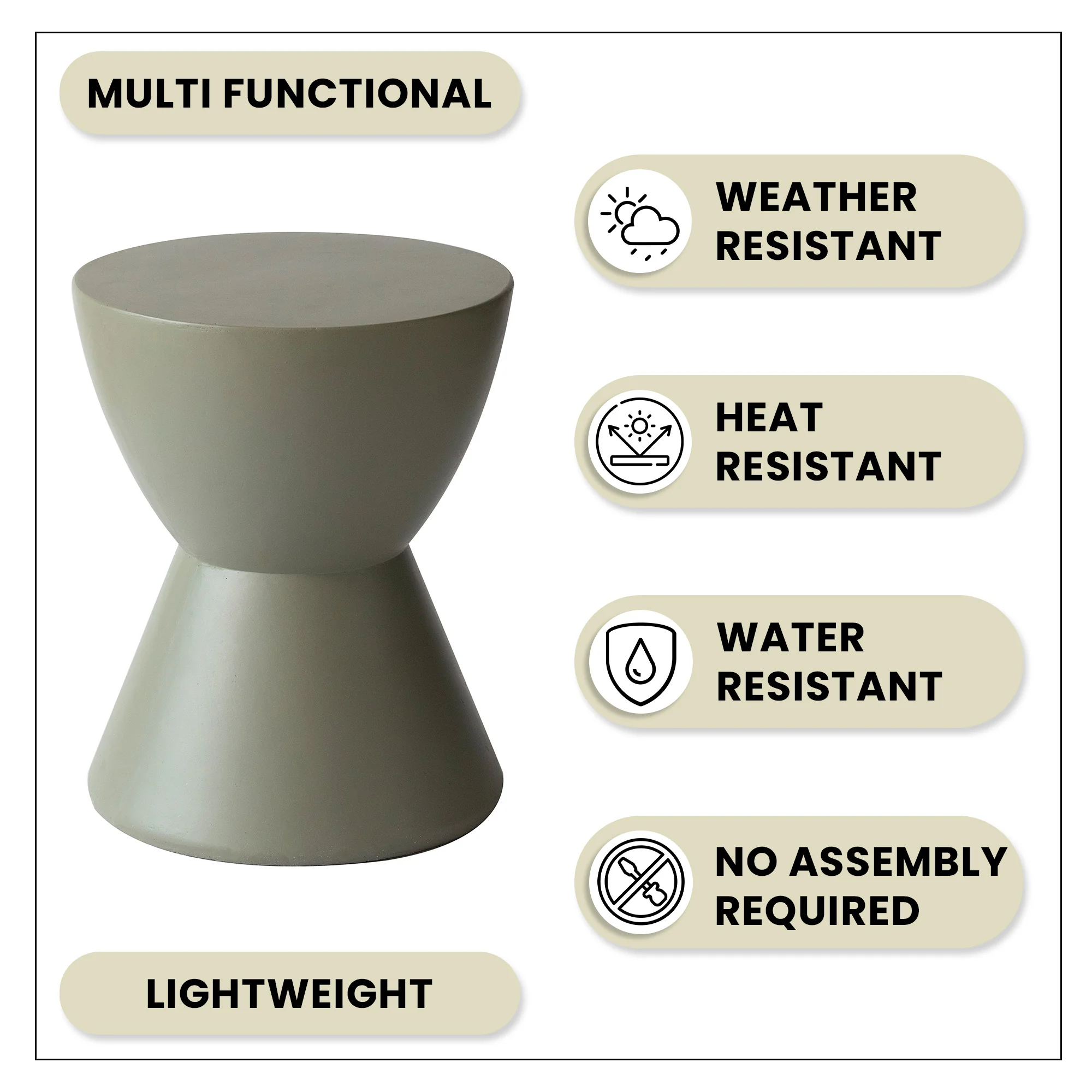 Loft Collection Fiberglass Outdoor Side Table in Moss Grey