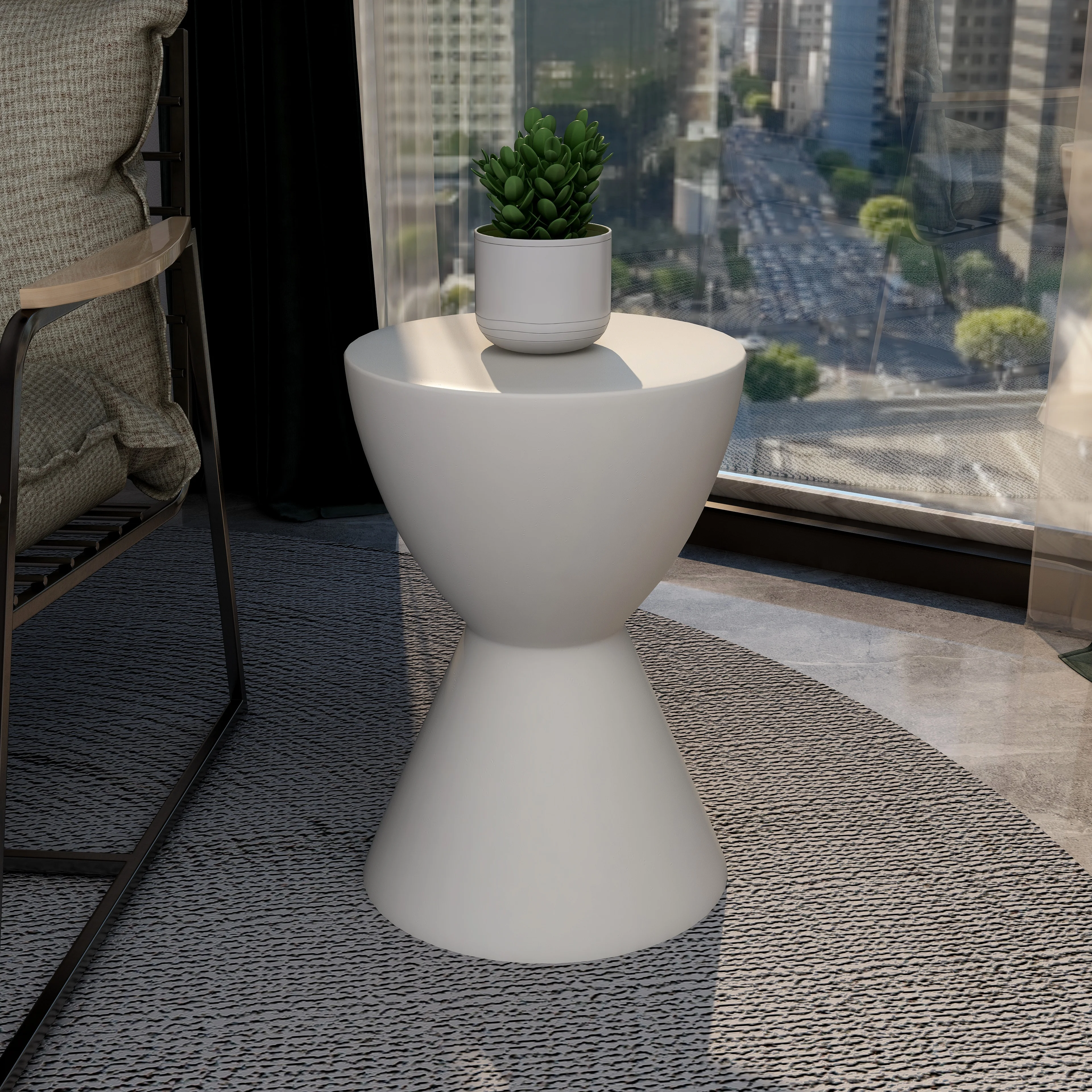Loft Collection Fiberglass Outdoor Side Table in White