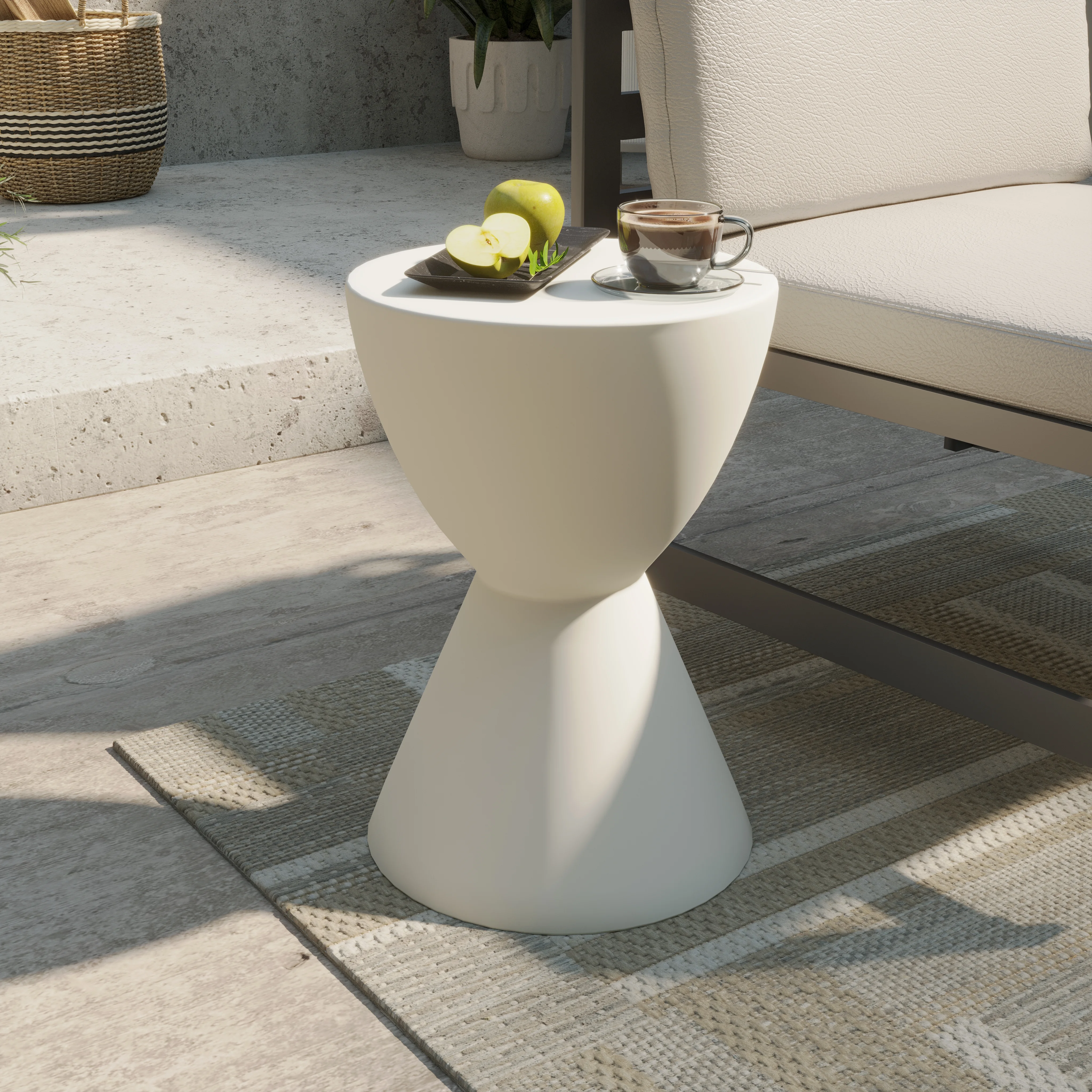 Loft Collection Fiberglass Outdoor Side Table in White
