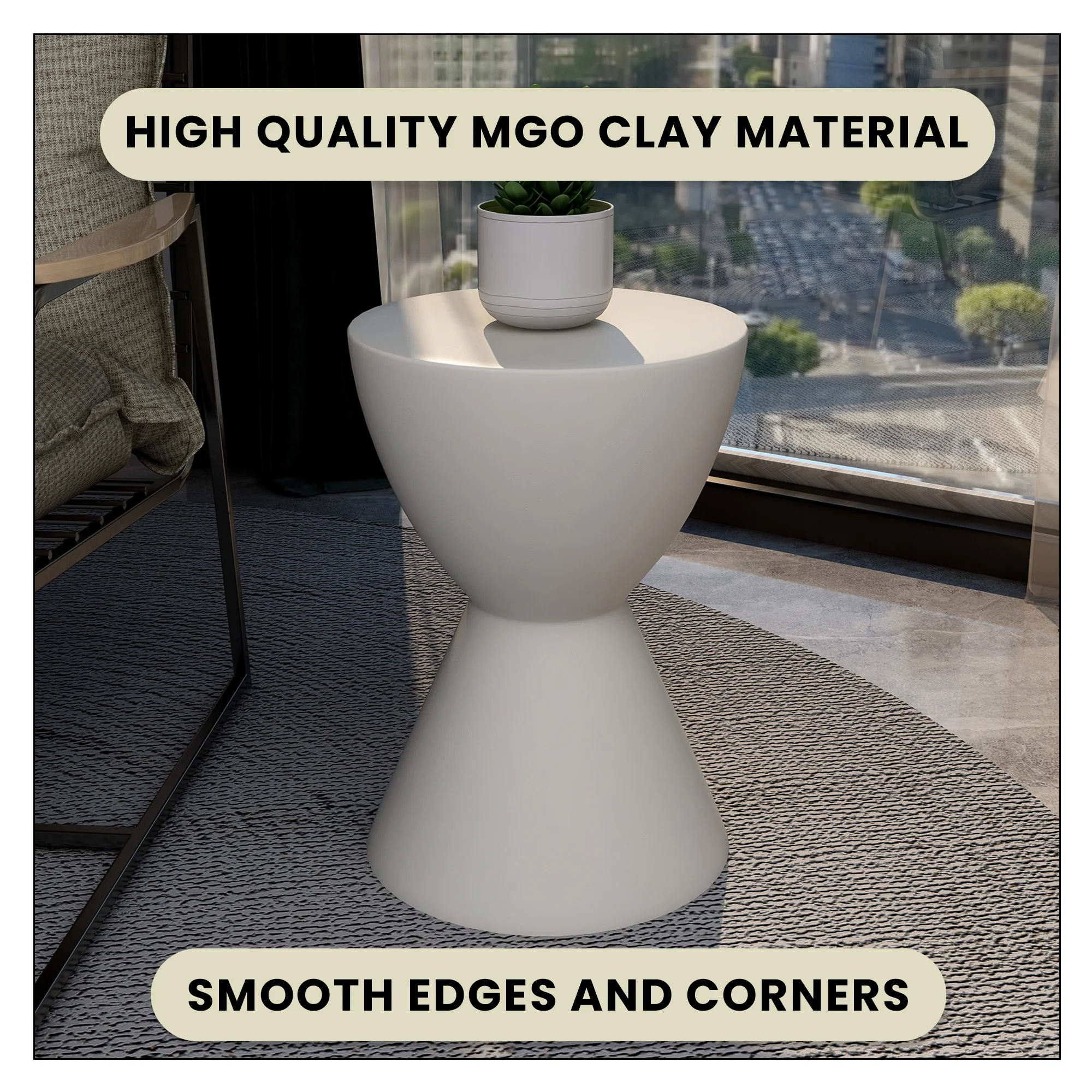 Loft Collection Fiberglass Outdoor Side Table in White