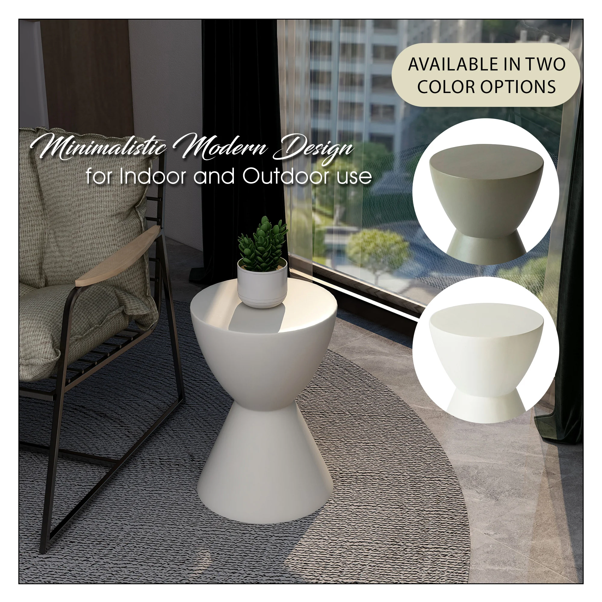 Loft Collection Fiberglass Outdoor Side Table in White