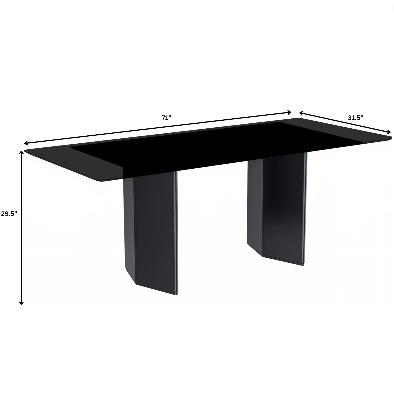 Lior Series Modern Dining Table Black Steel Base, With 55 Black Glass Top