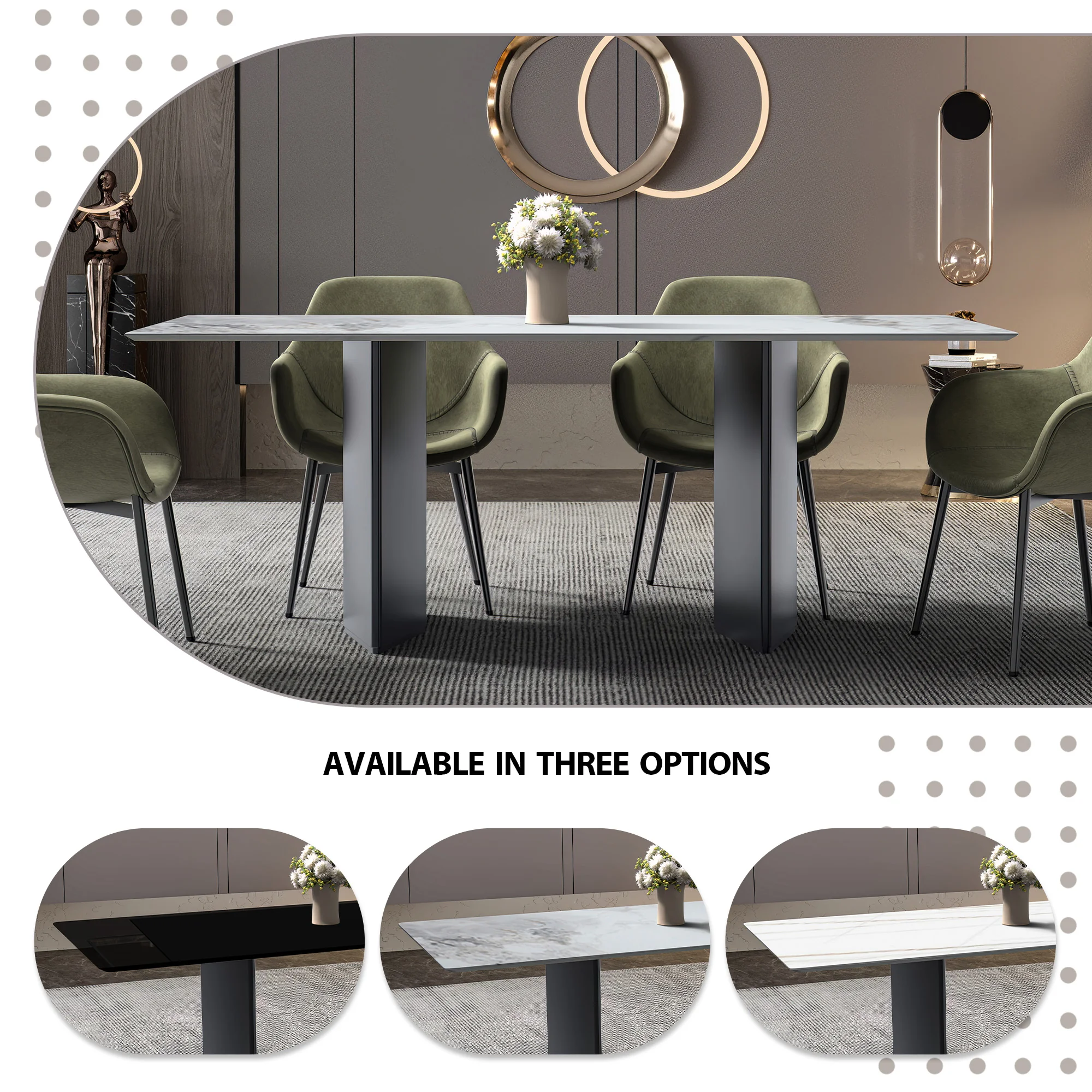Lior Series Modern Dining Table Black Base, With 55 Medium Grey Sintered Stone Top