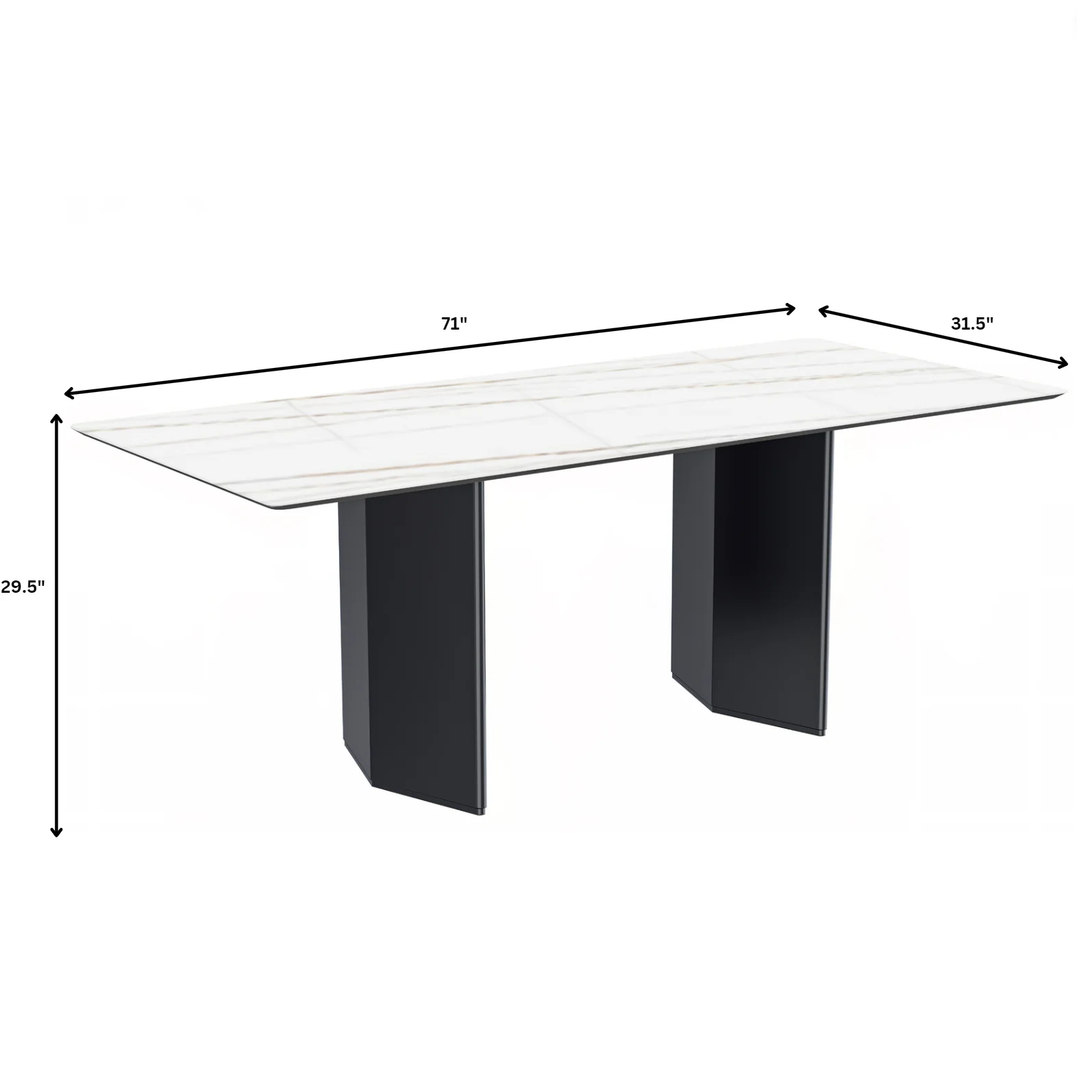 Lior Series Modern Dining Table Black Base, With 55 White/Gold Sintered Stone Top