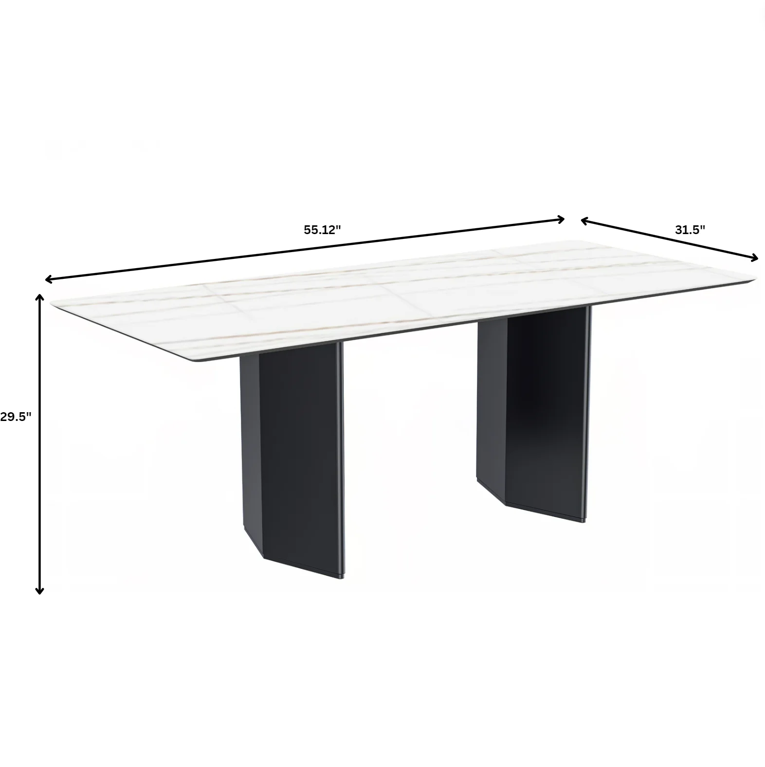 Lior Series Modern Dining Table Black Base, With 55 White/Gold Sintered Stone Top