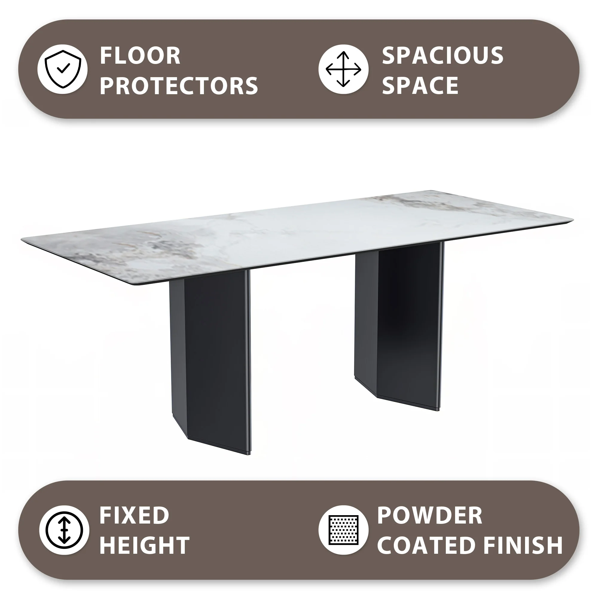 Lior Series Modern Dining Table Black Base, With 62 Medium Grey Sintered Stone Top