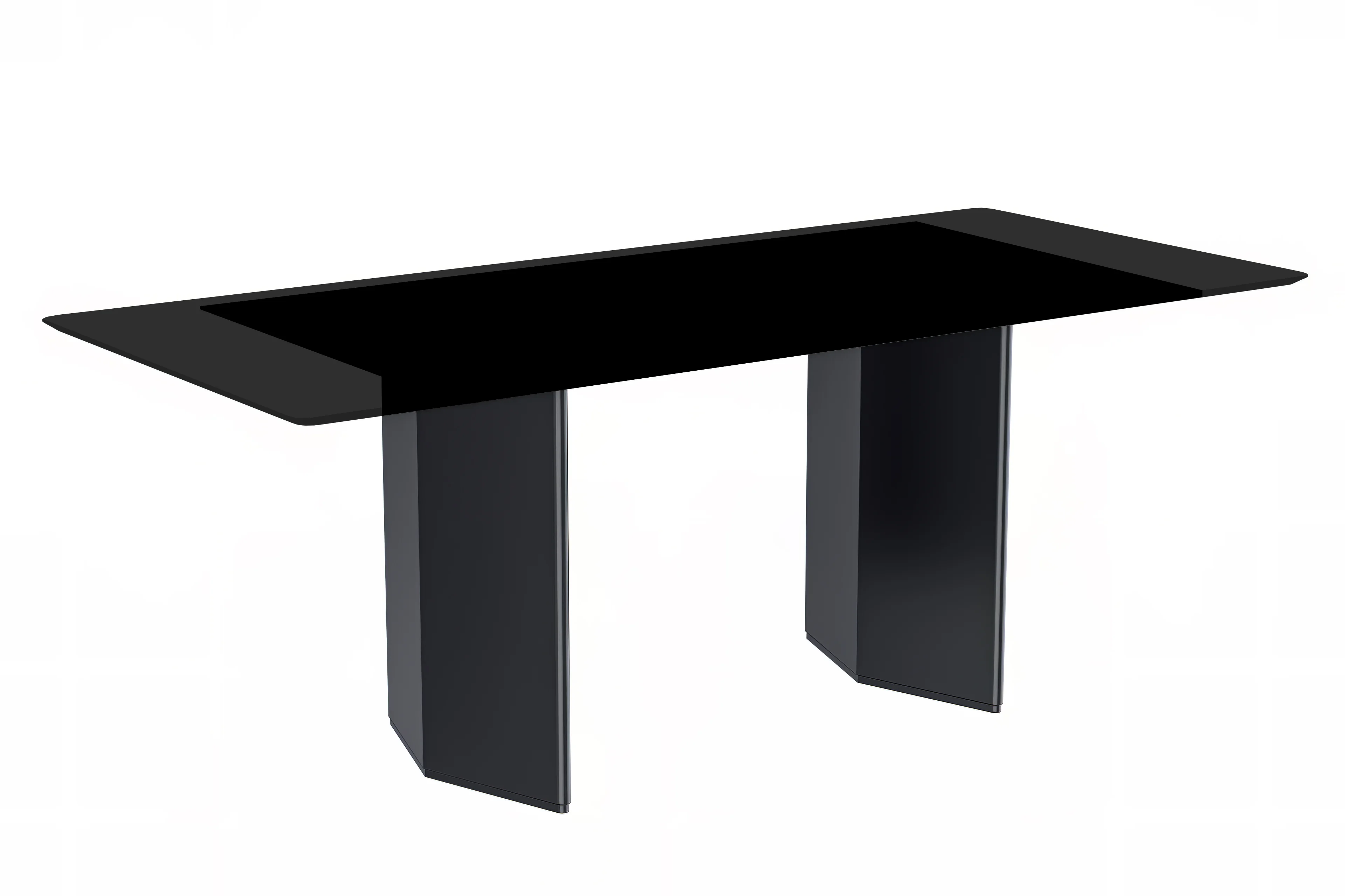 Lior Series Modern Dining Table Black Steel Base, With 71 Black Glass Top