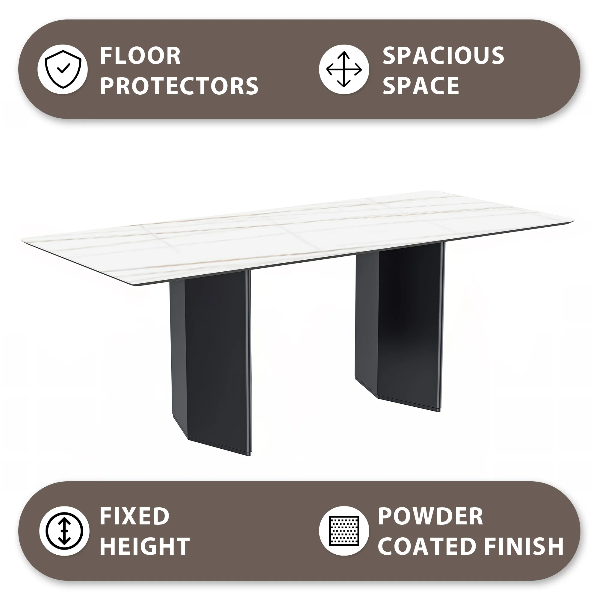 Lior Series Modern Dining Table Black Base, With 71 White/Gold Sintered Stone Top