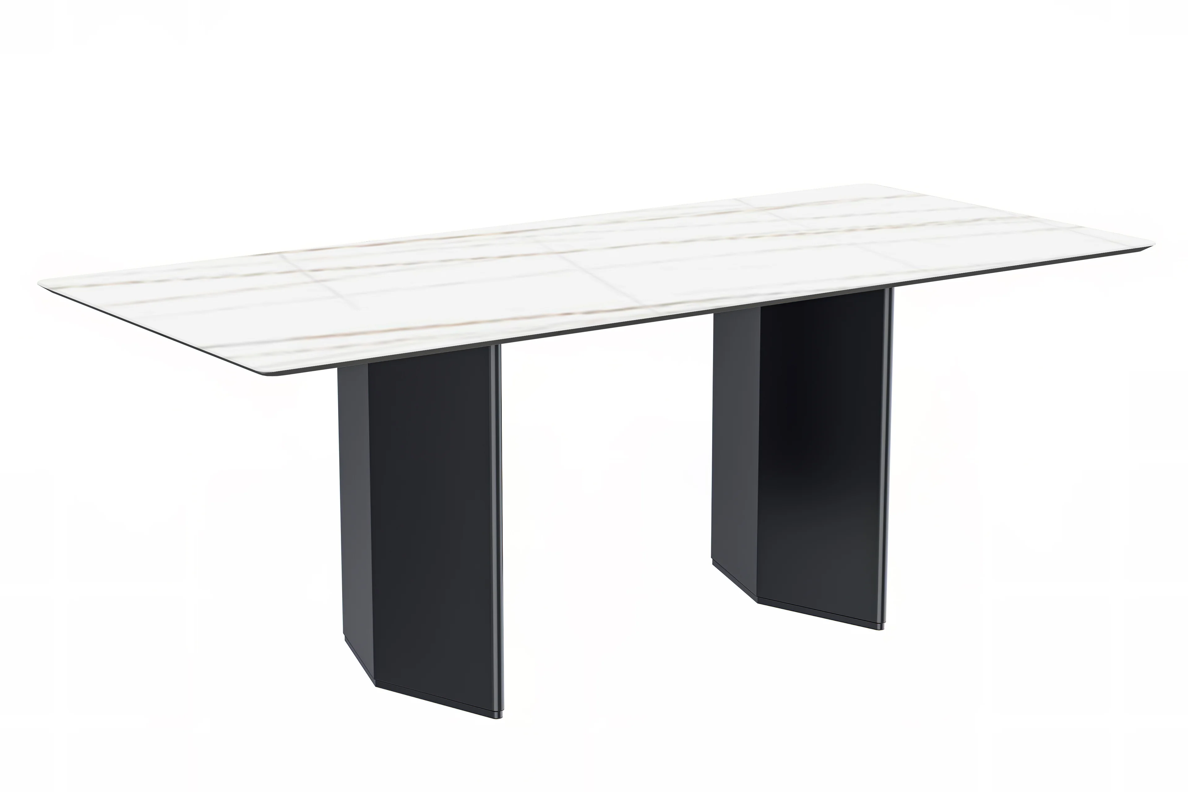 Lior Series Modern Dining Table Black Base, With 71 White/Gold Sintered Stone Top