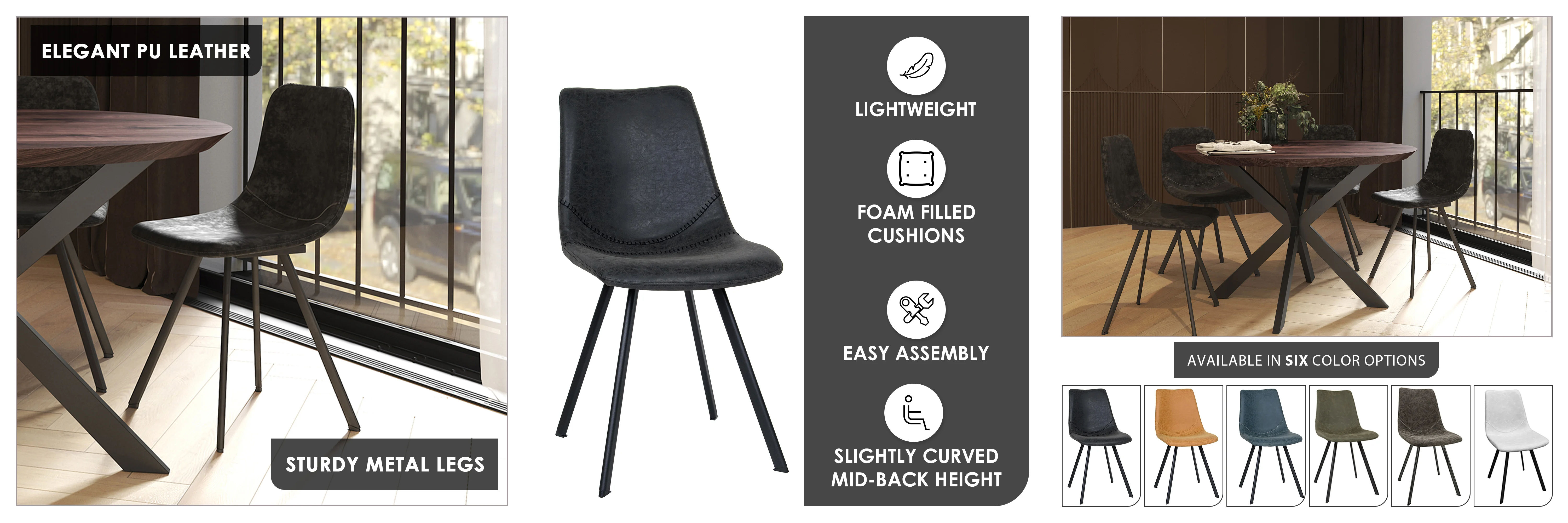Markley Modern Leather Dining Chair With Metal Legs