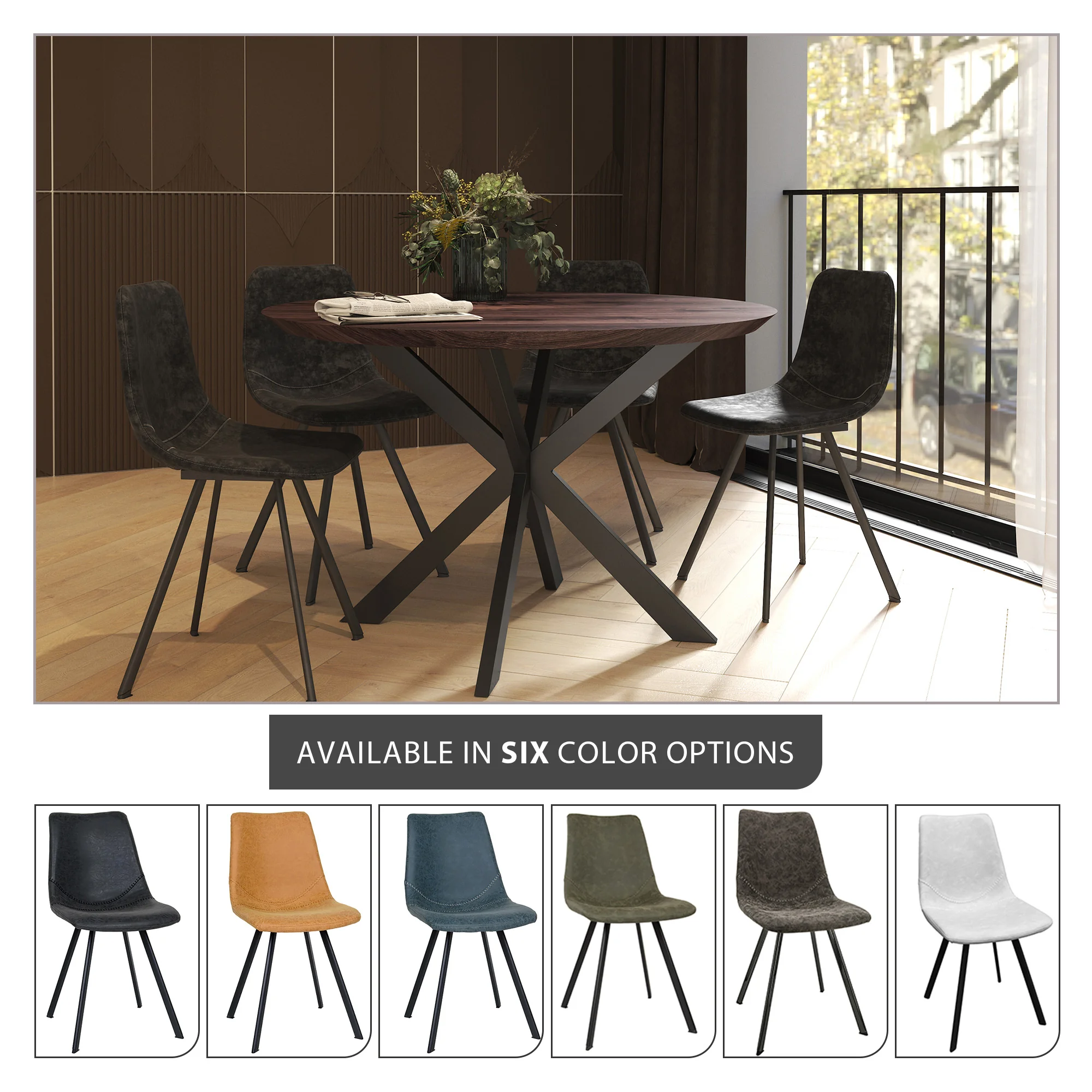 Markley Modern Leather Dining Chair With Metal Legs