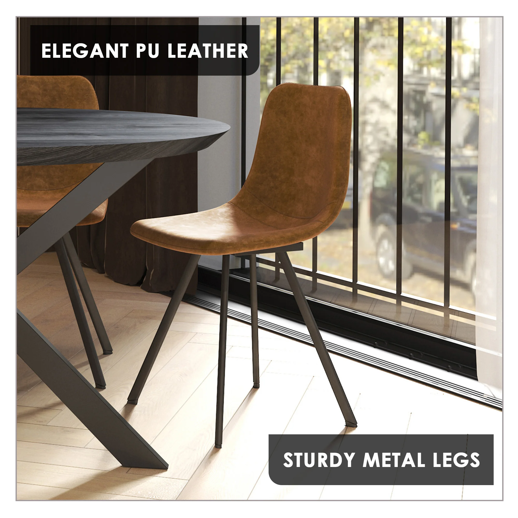 Markley Modern Leather Dining Chair With Metal Legs