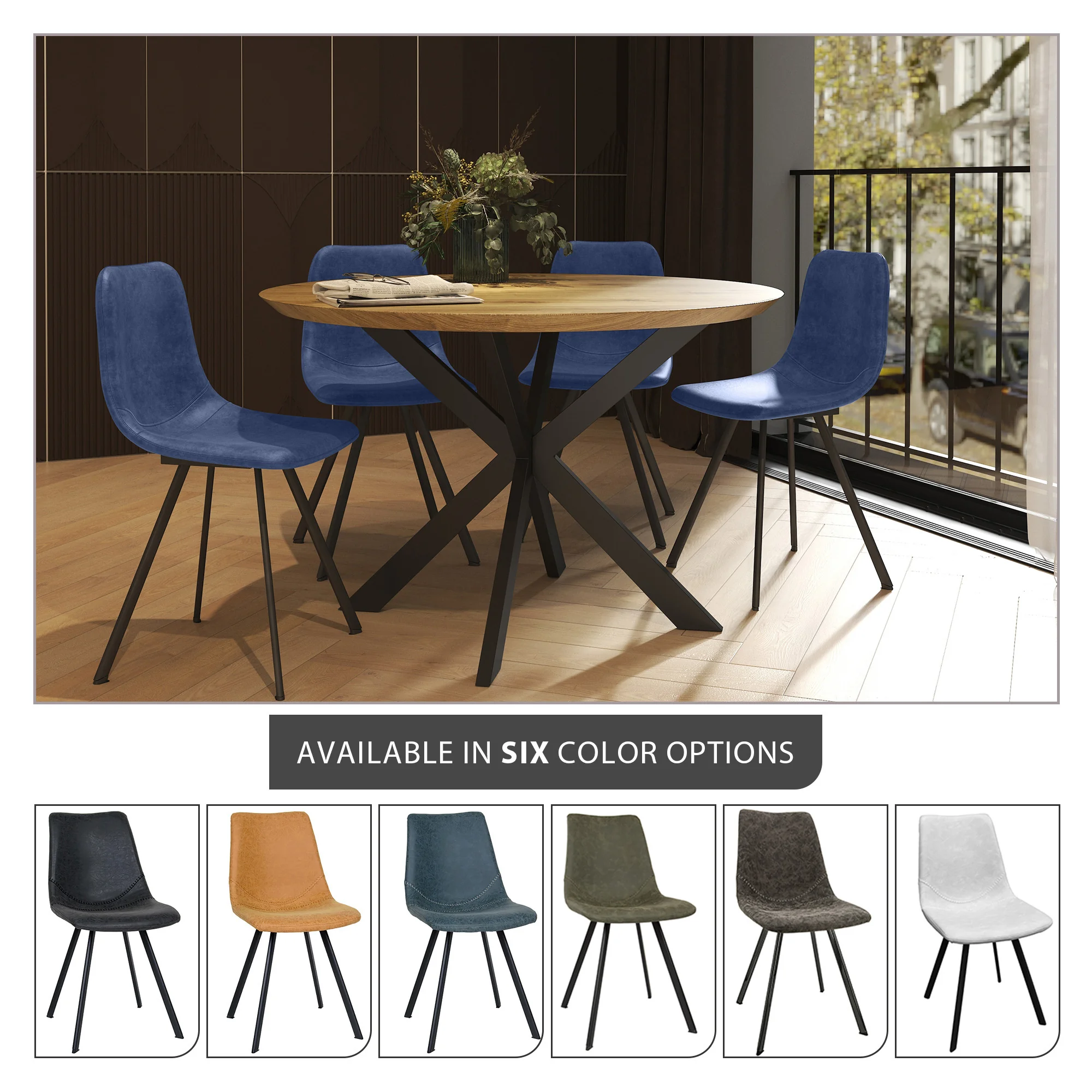 Markley Modern Leather Dining Chair With Metal Legs