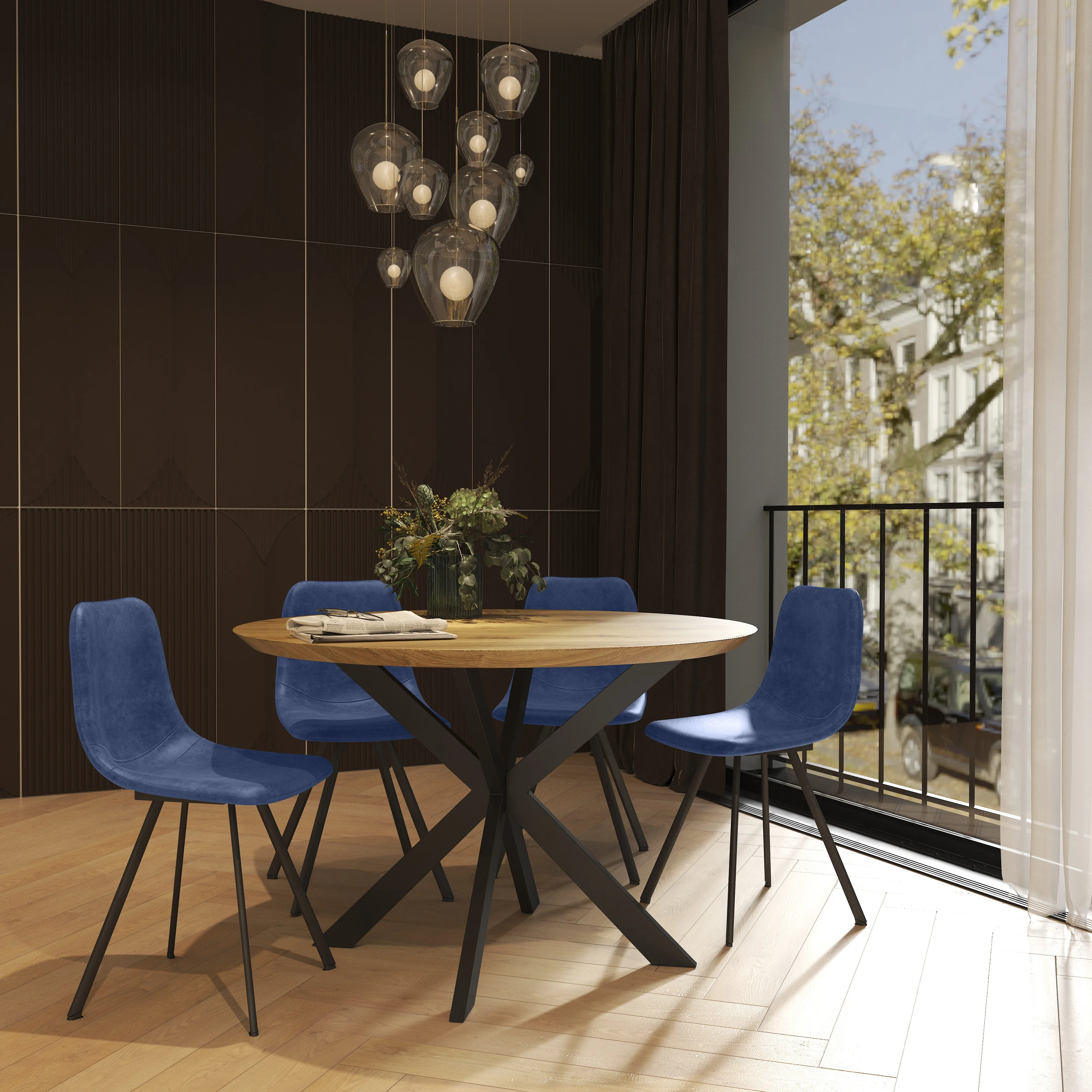 Markley Modern Leather Dining Chair With Metal Legs Set of 4