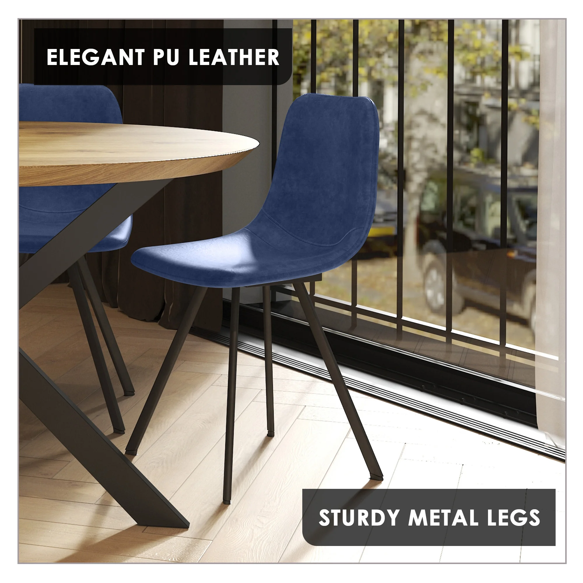 Markley Modern Leather Dining Chair With Metal Legs Set of 4
