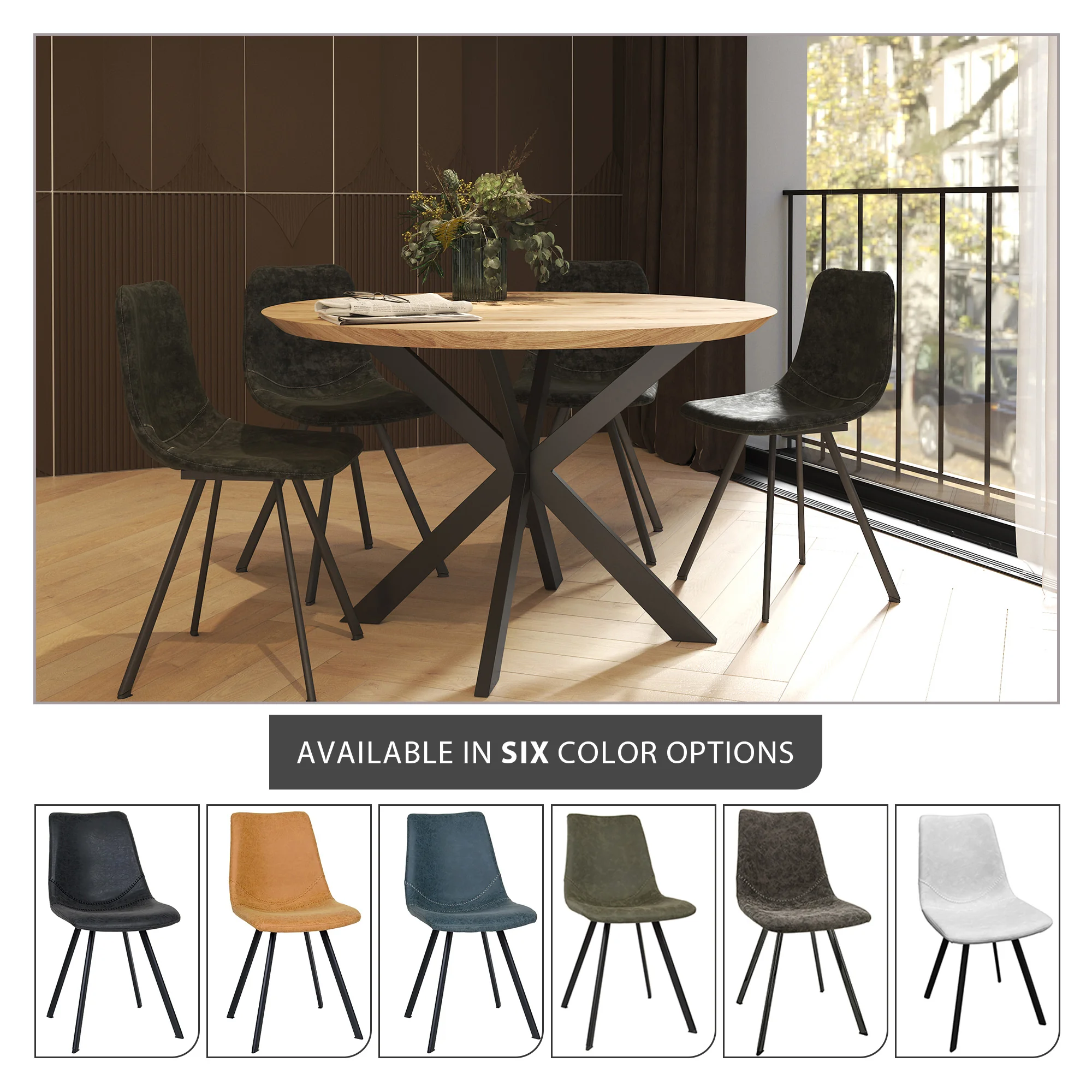 Markley Modern Leather Dining Chair With Metal Legs