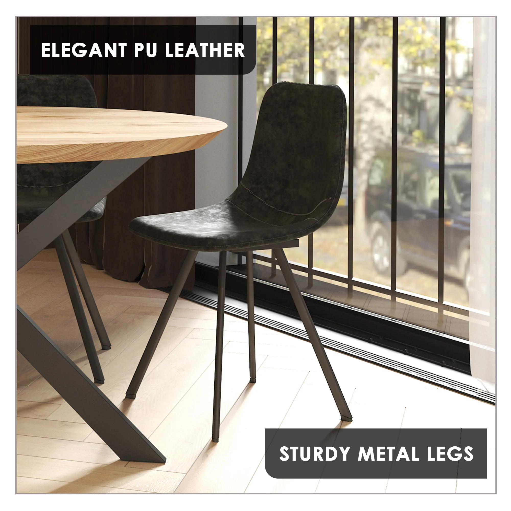 Markley Modern Leather Dining Chair With Metal Legs