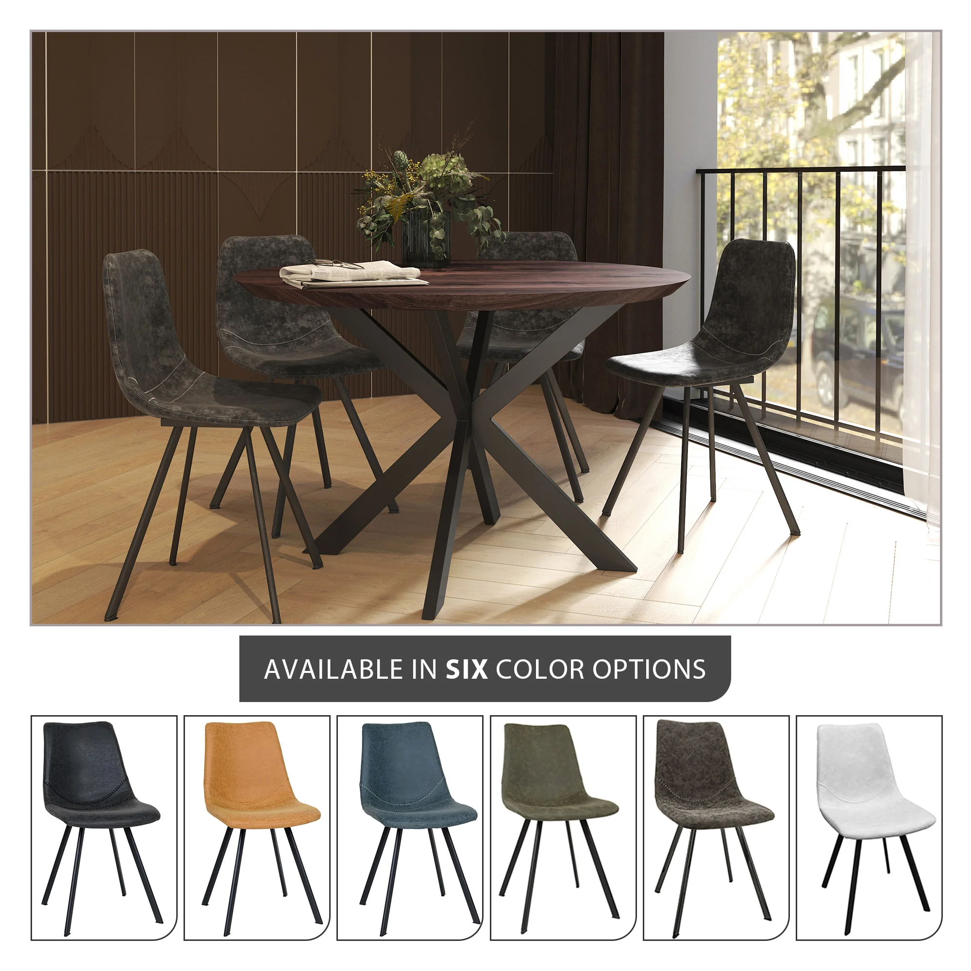 Markley Modern Leather Dining Chair With Metal Legs