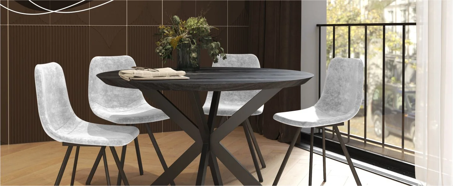 Markley Modern Leather Dining Chair With Metal Legs, Light Grey