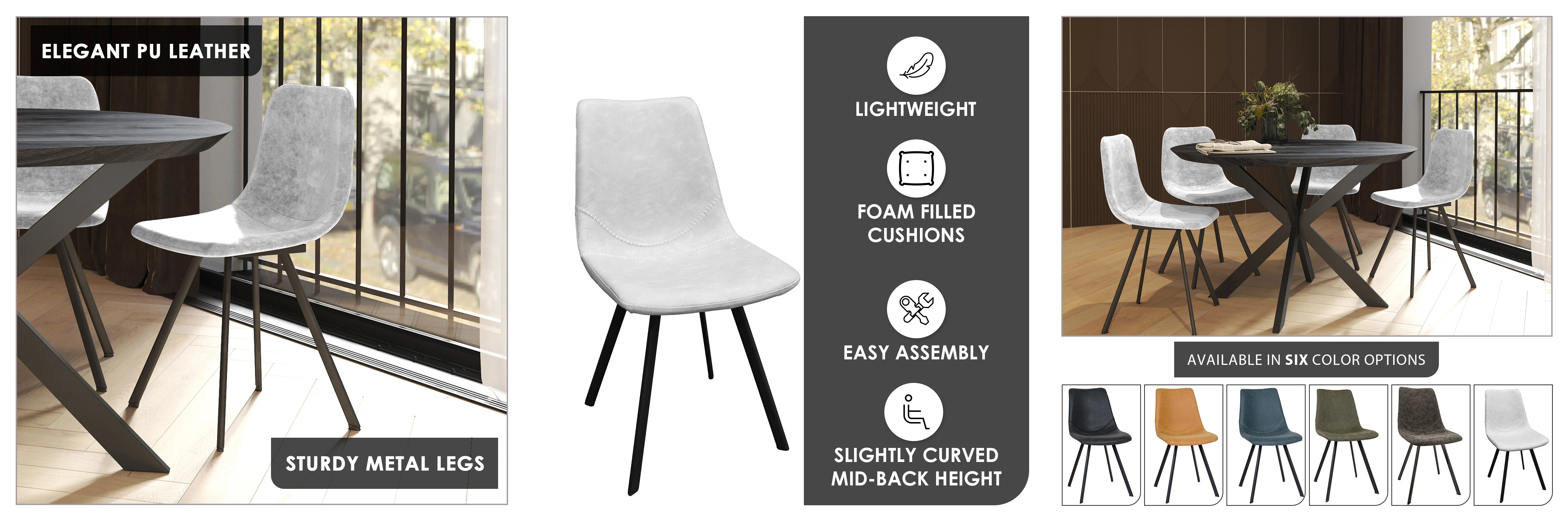 Markley Modern Leather Dining Chair With Metal Legs, Light Grey