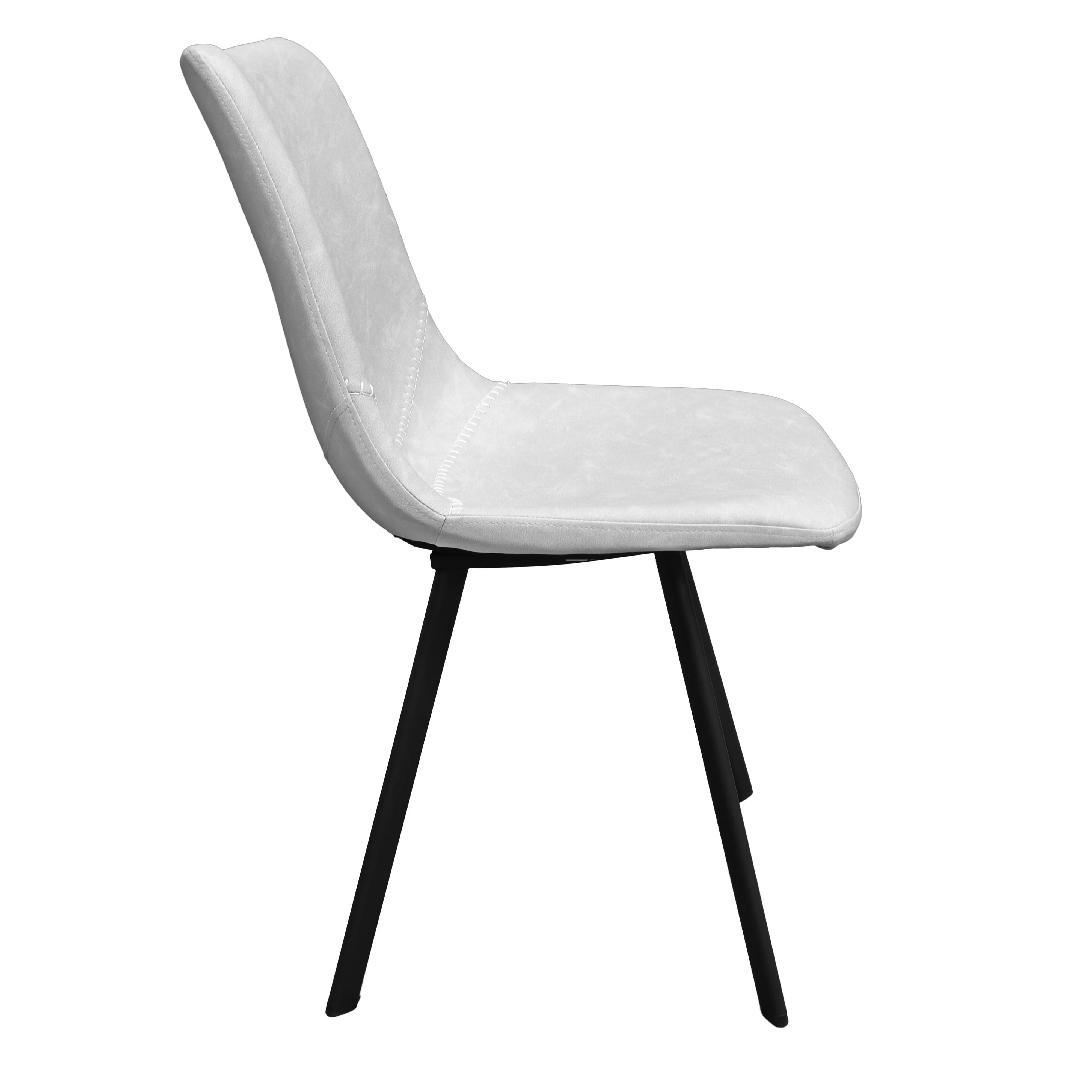 Markley Modern Leather Dining Chair With Metal Legs, Light Grey