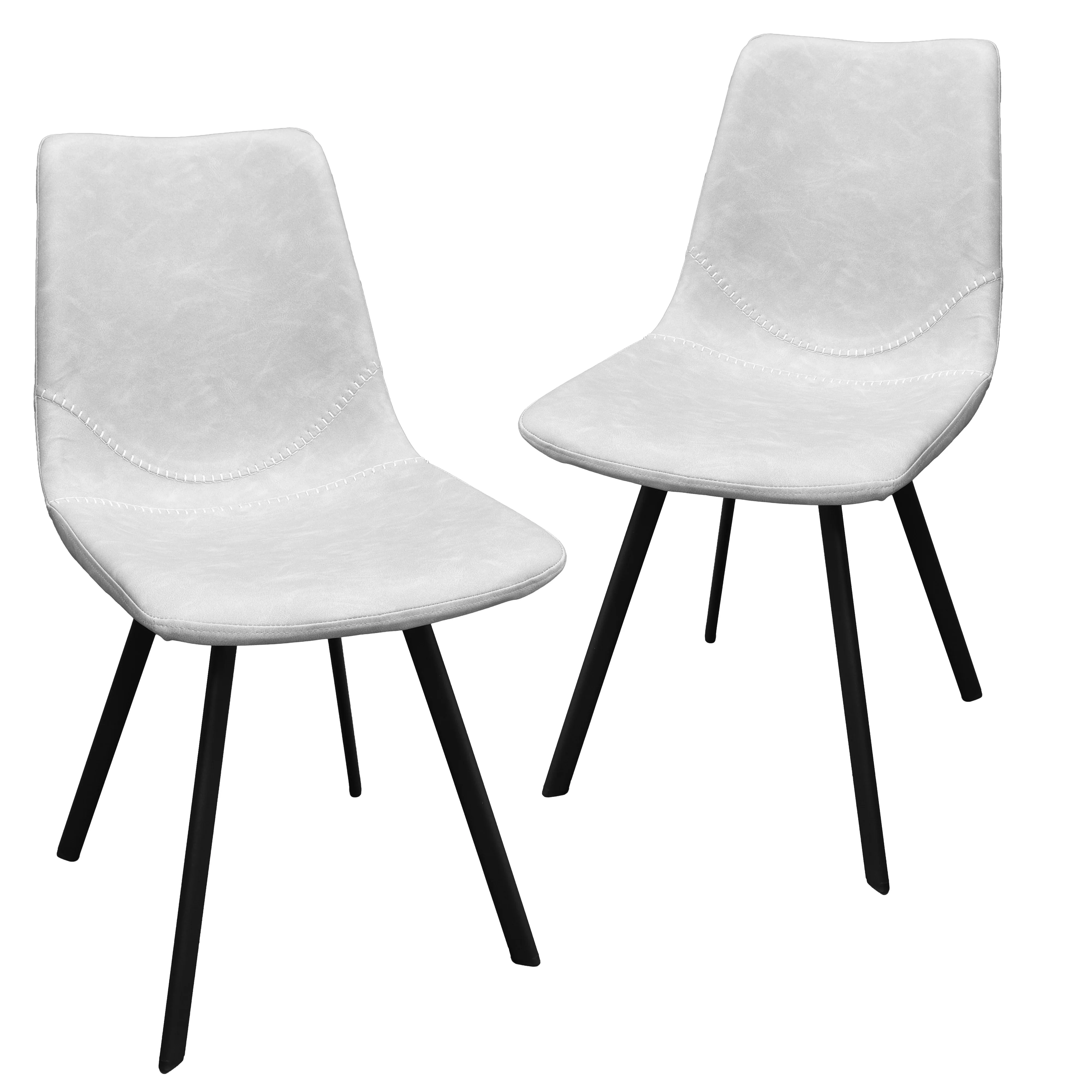 Markley Modern Leather Dining Chair With Metal Legs Set of 2, Light Grey