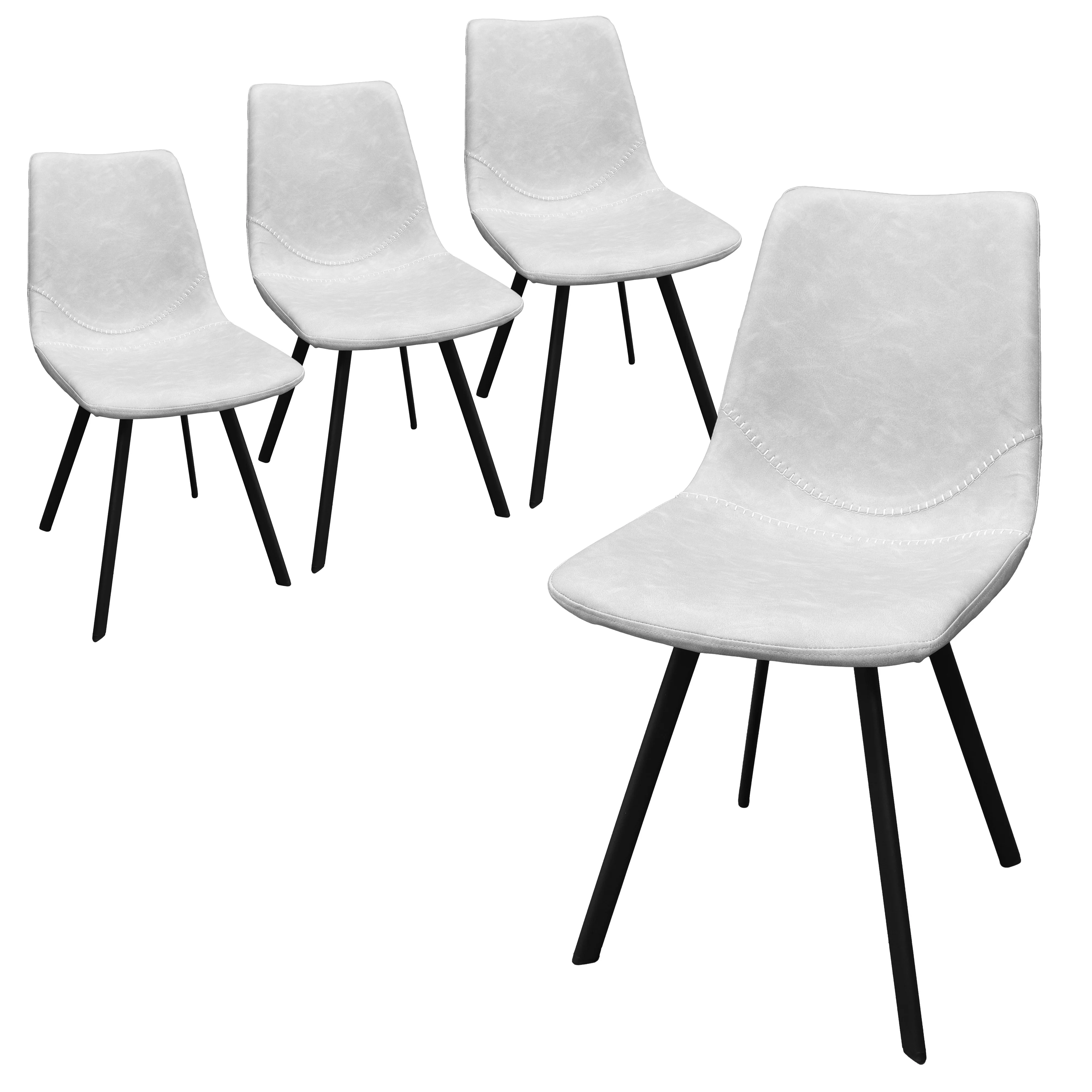 Markley Modern Leather Dining Chair With Metal Legs Set of 4, Light Grey