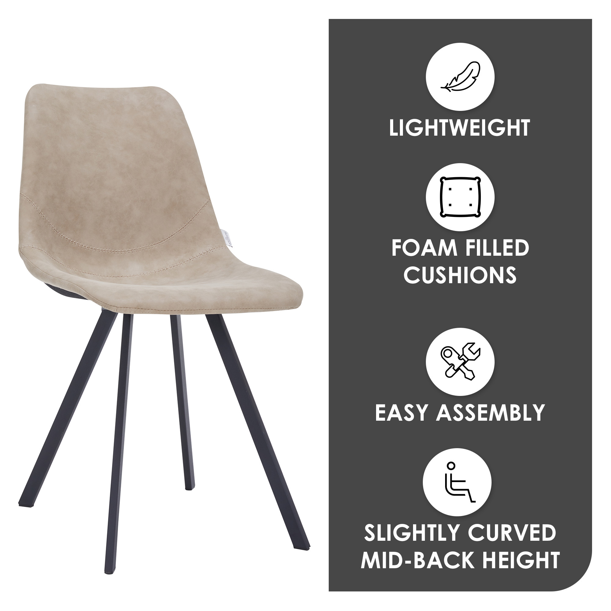 Markly Modern Leather Dining Chair With Metal Legs in Taupe